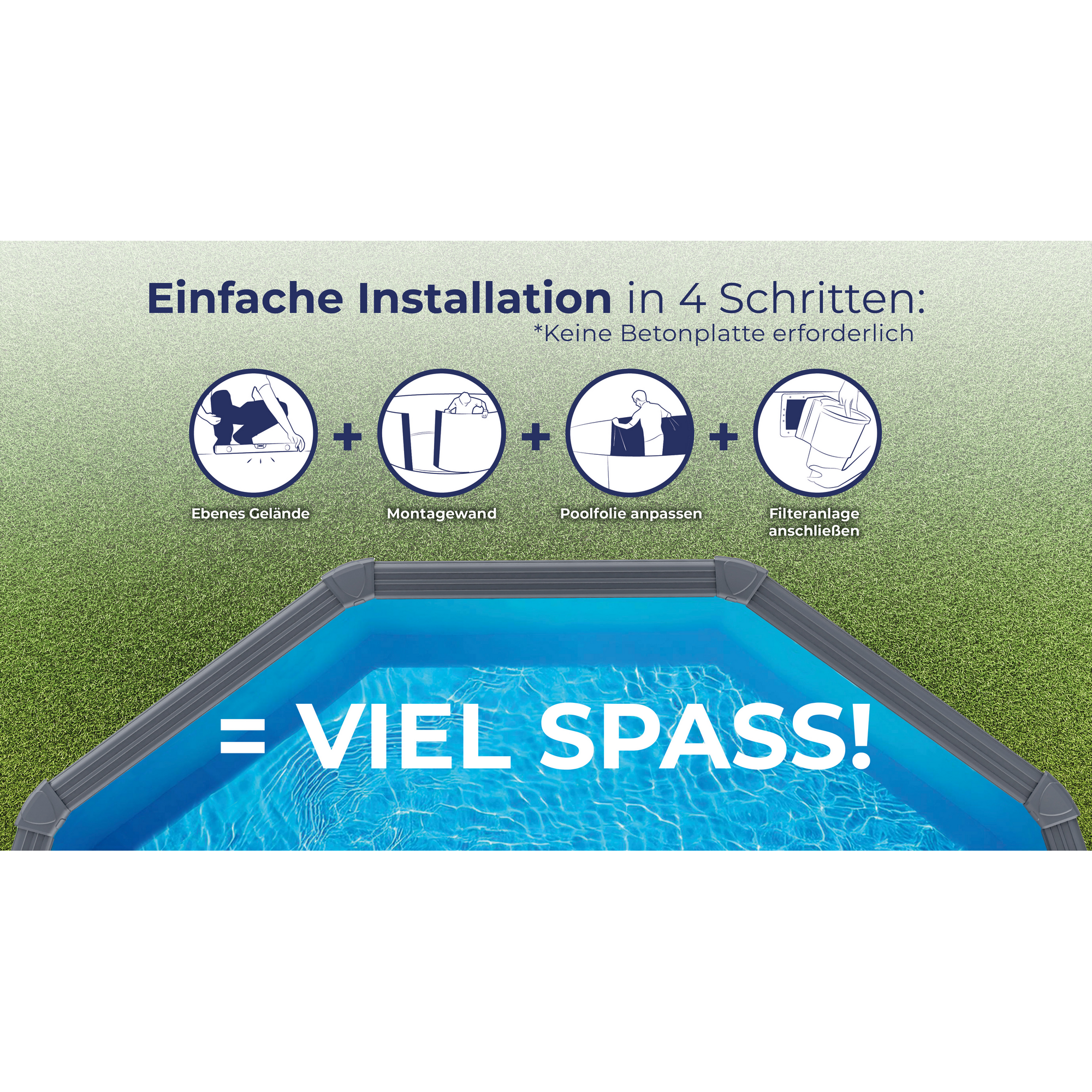 Stahlwandpool-Set 'Anthracite' oval 610 × 375 × 120 cm, mit Seitenstützen