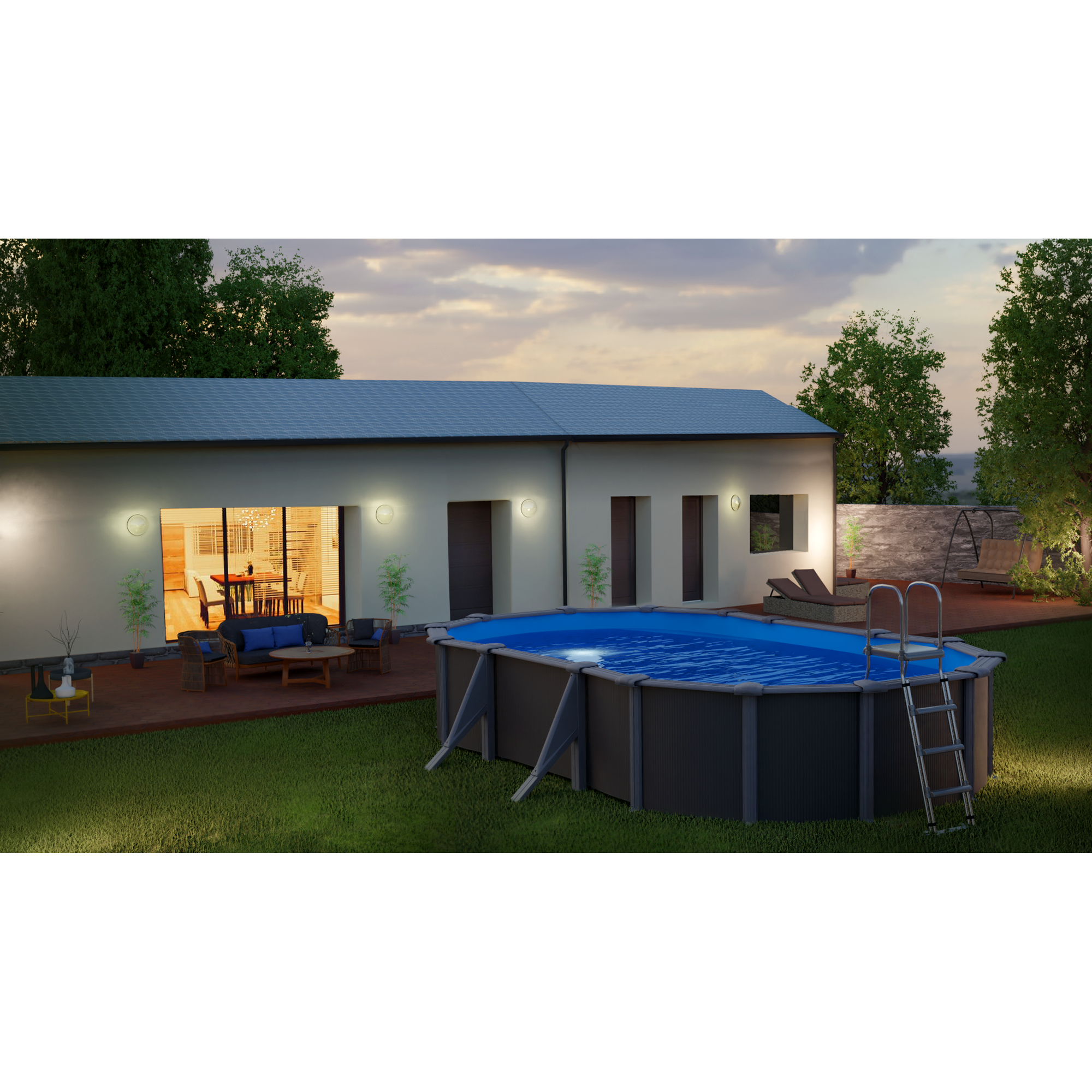 Stahlwandpool-Set 'Anthracite' oval 500 × 375 × 120 cm, mit Seitenstützen