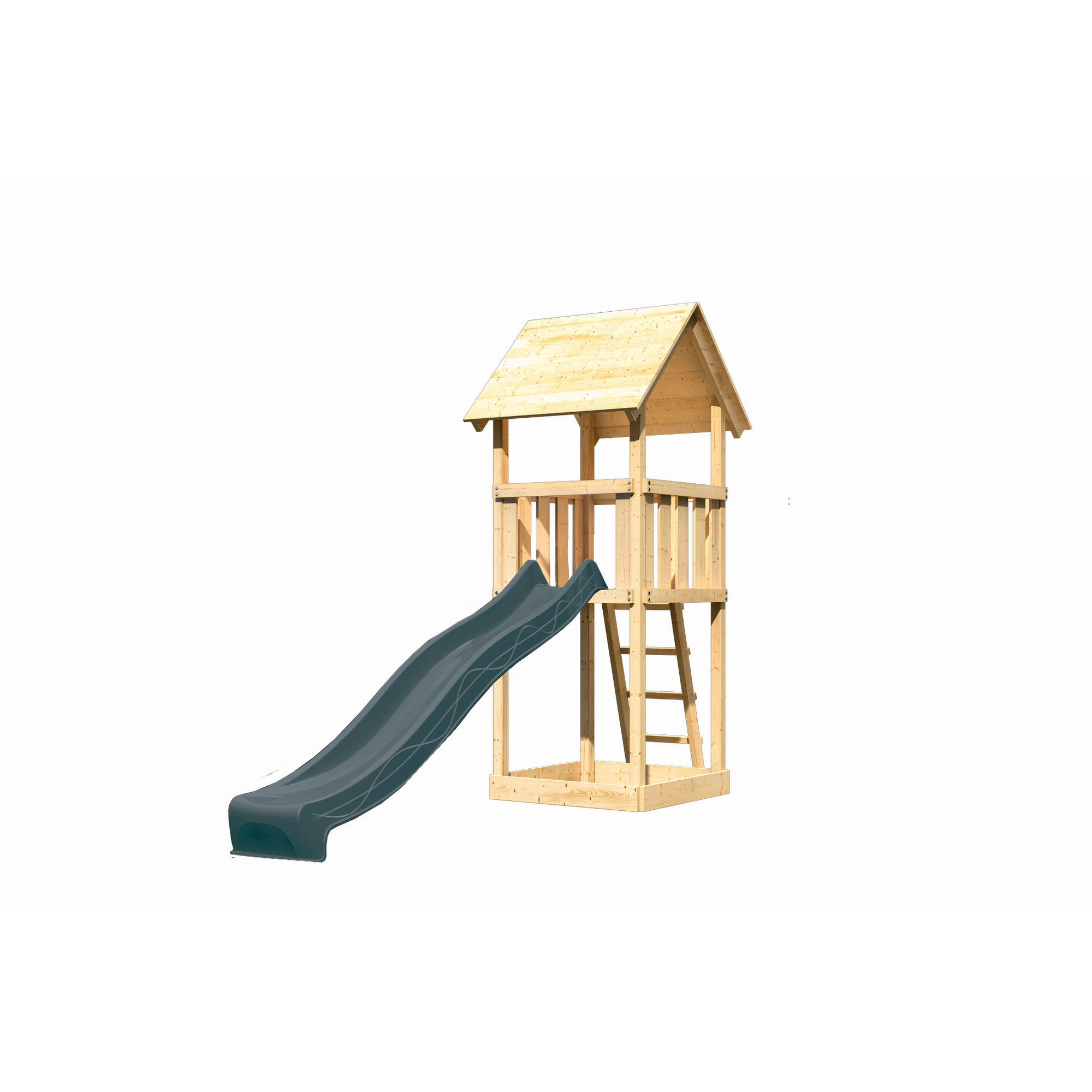 Kinderspielturm 'Lotti' Fichtenholz naturbelassen mit Rutsche anthrazit 107 x 291 x 107 cm