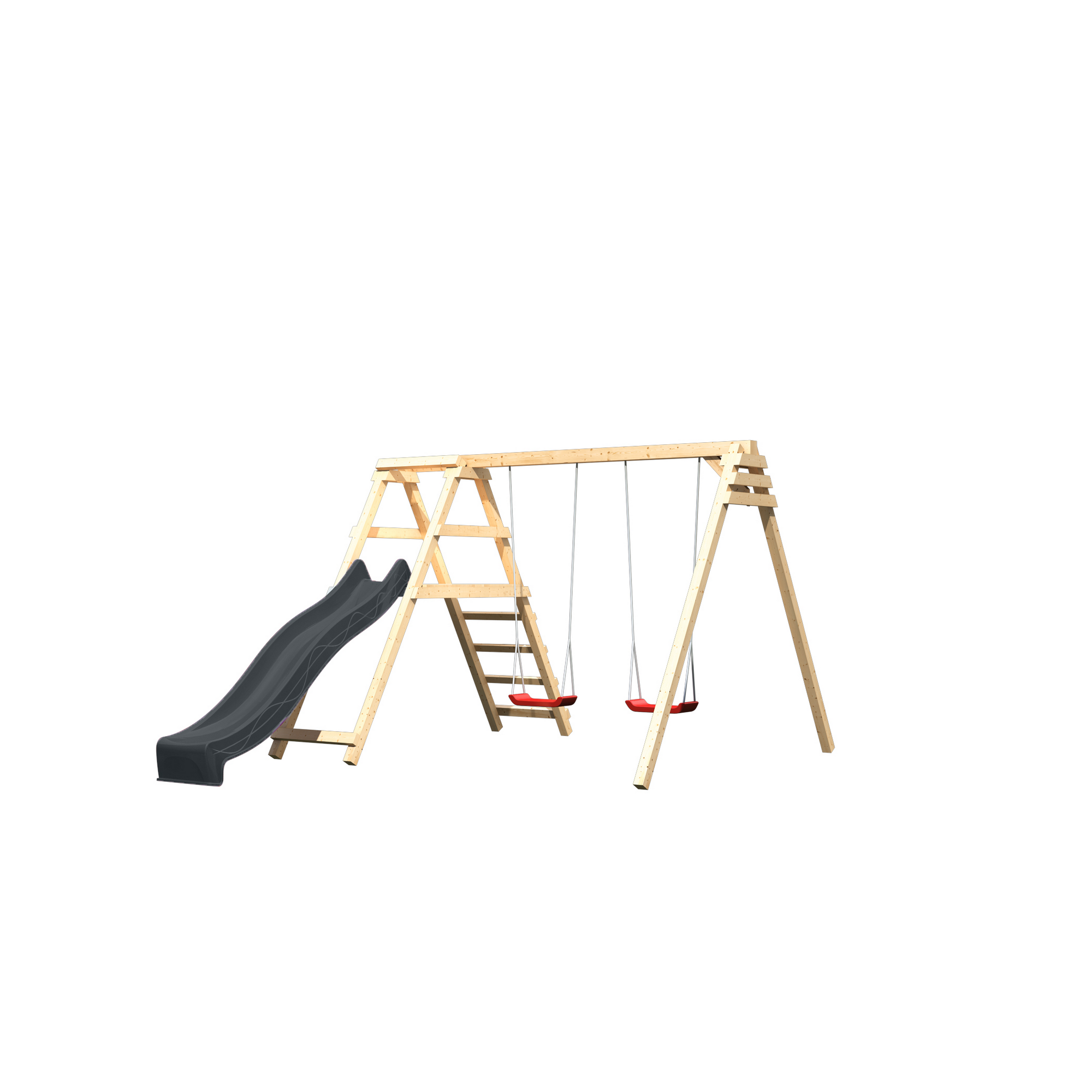 Doppelschaukel 'Felix' mit Klettergerüst und Rutsche natur/anthrazit 308 × 264 cm