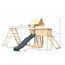 Kinderspielturm 'Lotti' Fichtenholz naturbelassen mit Rutsche anthrazit, Doppelschaukel, Klettergerüst, Anbauplattform, Netzrampe 107 x 291 x 107 cm