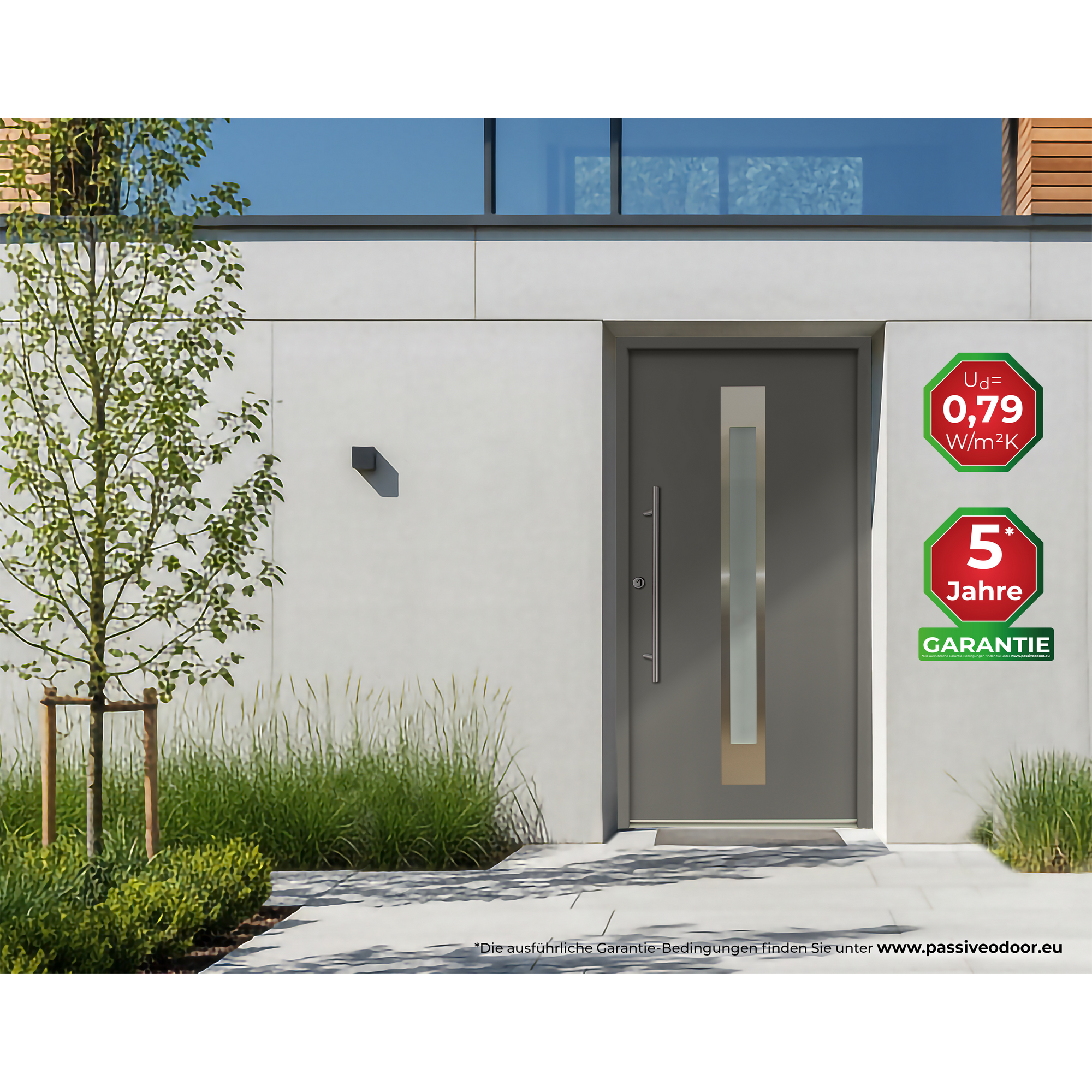 Alu-Stahlhaustür 'B17' quarzgrau links 100 x 200 cm