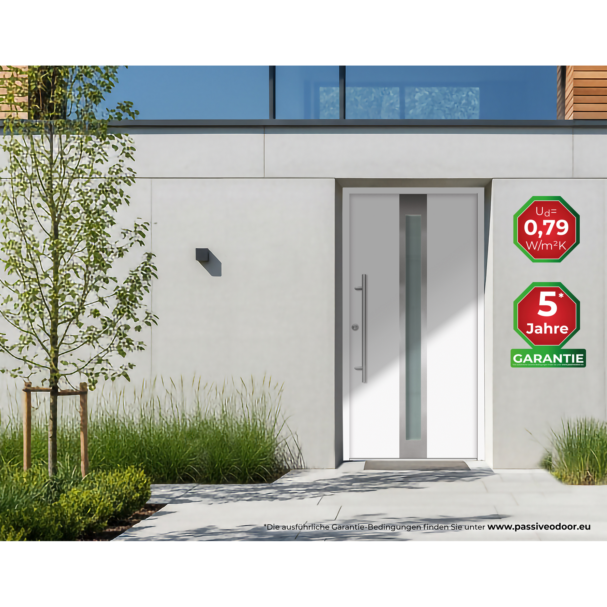 Alu-Stahlhaustür 'B01' weiß links 110 x 210 cm