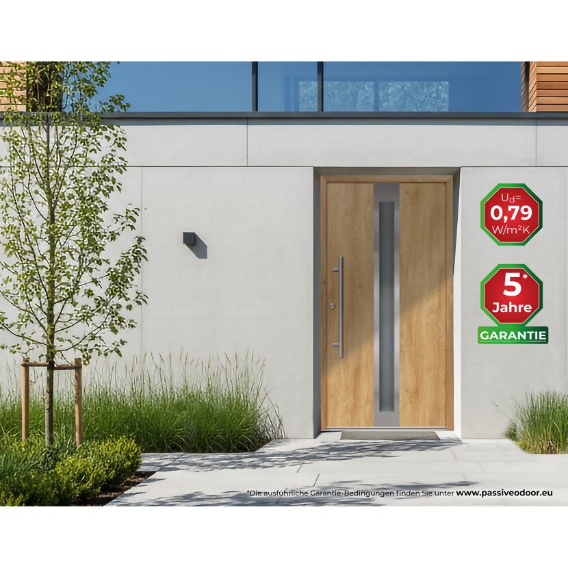 Alu-Stahlhaustür 'B01' eichefarben natur links 110 x 210 cm