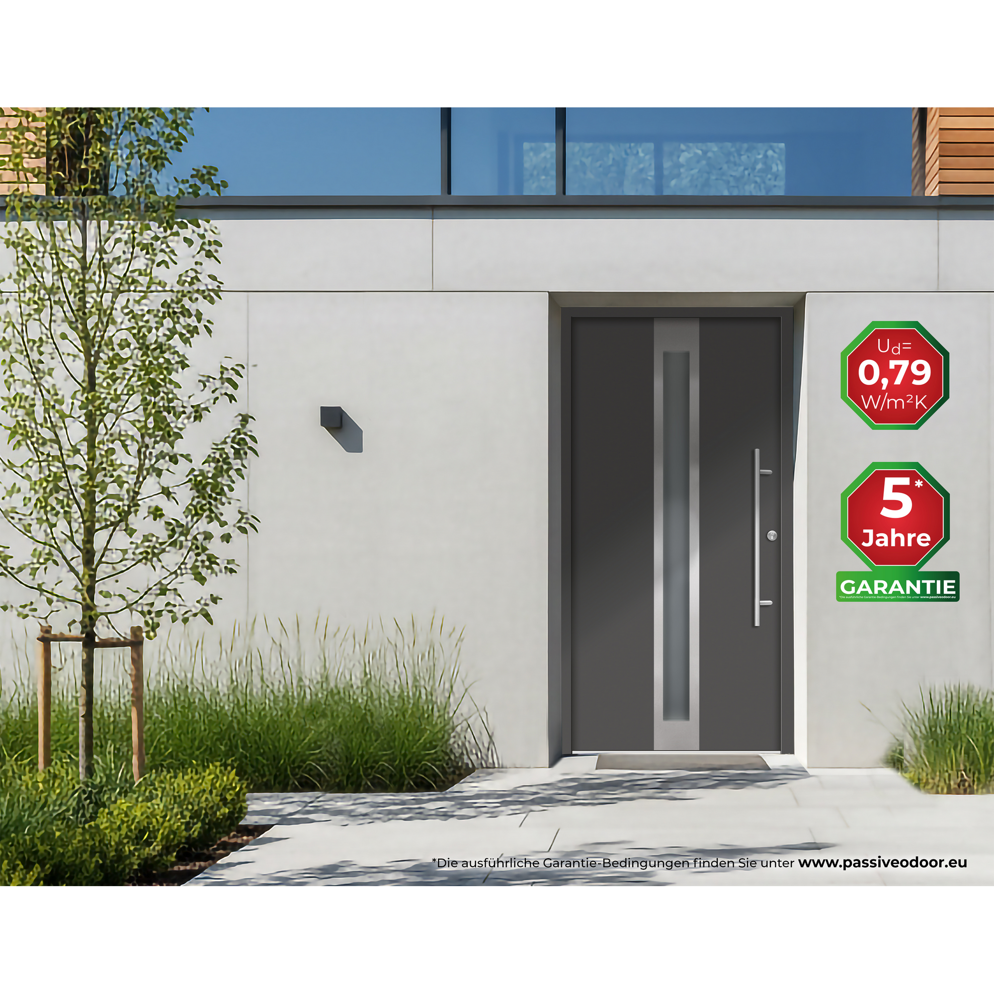 Alu-Stahlhaustür 'B01' anthrazit rechts 100 x 210 cm