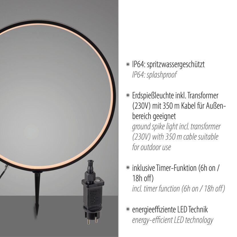 LED-Außenleuchte 'Zirkulu' mit Erdspieß Ø 50 x 66 cm