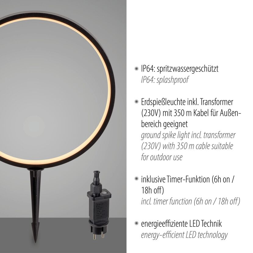LED-Außenleuchte 'Zirkulu' mit Erdspieß Ø 32 x 48 cm
