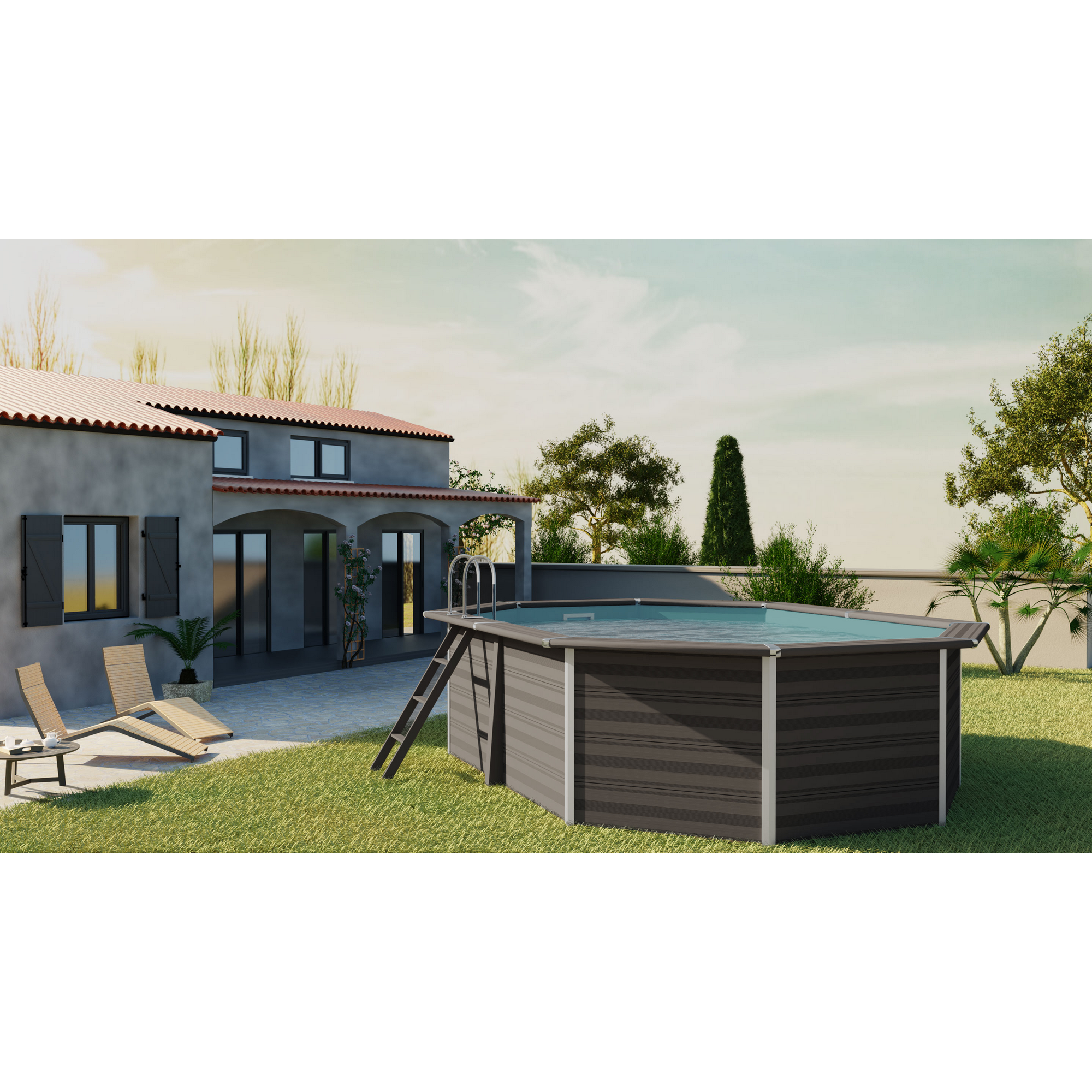 Composite Pool-Set 'Avantgarde' grau oval 520 × 386 × 124 cm