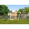 Kinderspielhaus 'Frieda' Fichtenholz naturbelassen mit Rutsche anthrazit, Doppelschaukel, Anbauplattform, Kletterwand 107 x 291 x 107 cm