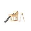 Kinderspielhaus 'Frieda' Fichtenholz naturbelassen mit Rutsche anthrazit, Doppelschaukel, Anbauplattform, Kletterwand 107 x 291 x 107 cm