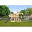 Kinderspielhaus 'Frieda' Fichtenholz naturbelassen mit Rutsche anthrazit, Doppelschaukel, Anbauplattform, Netzrampe 107 x 291 x 107 cm