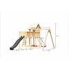 Kinderspielhaus 'Frieda' Fichtenholz naturbelassen mit Rutsche anthrazit, Doppelschaukel, Anbauplattform, Netzrampe 107 x 291 x 107 cm