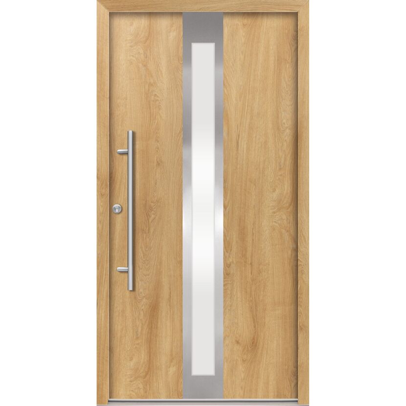 Alu-Stahlhaustür 'B01' eichefarben natur links 100 x 210 cm