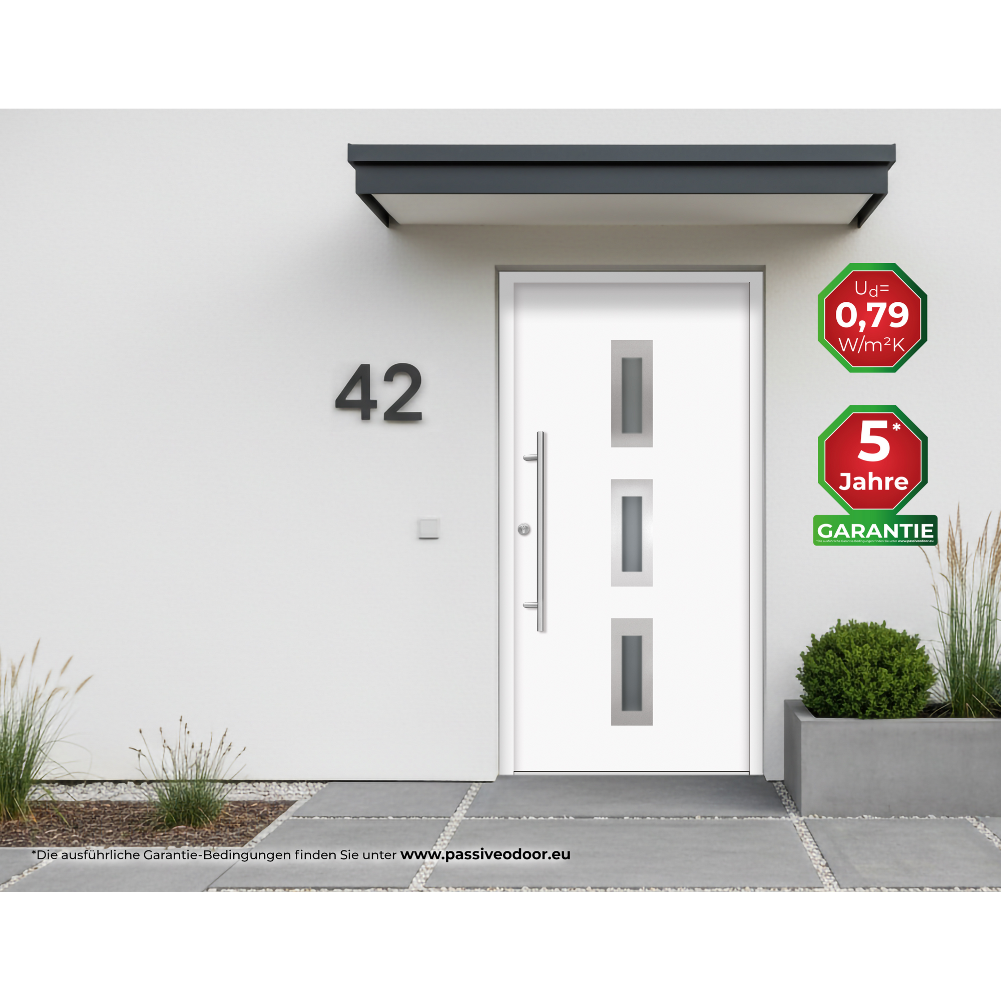 Alu-Stahlhaustür 'B02' weiß links 100 x 210 cm