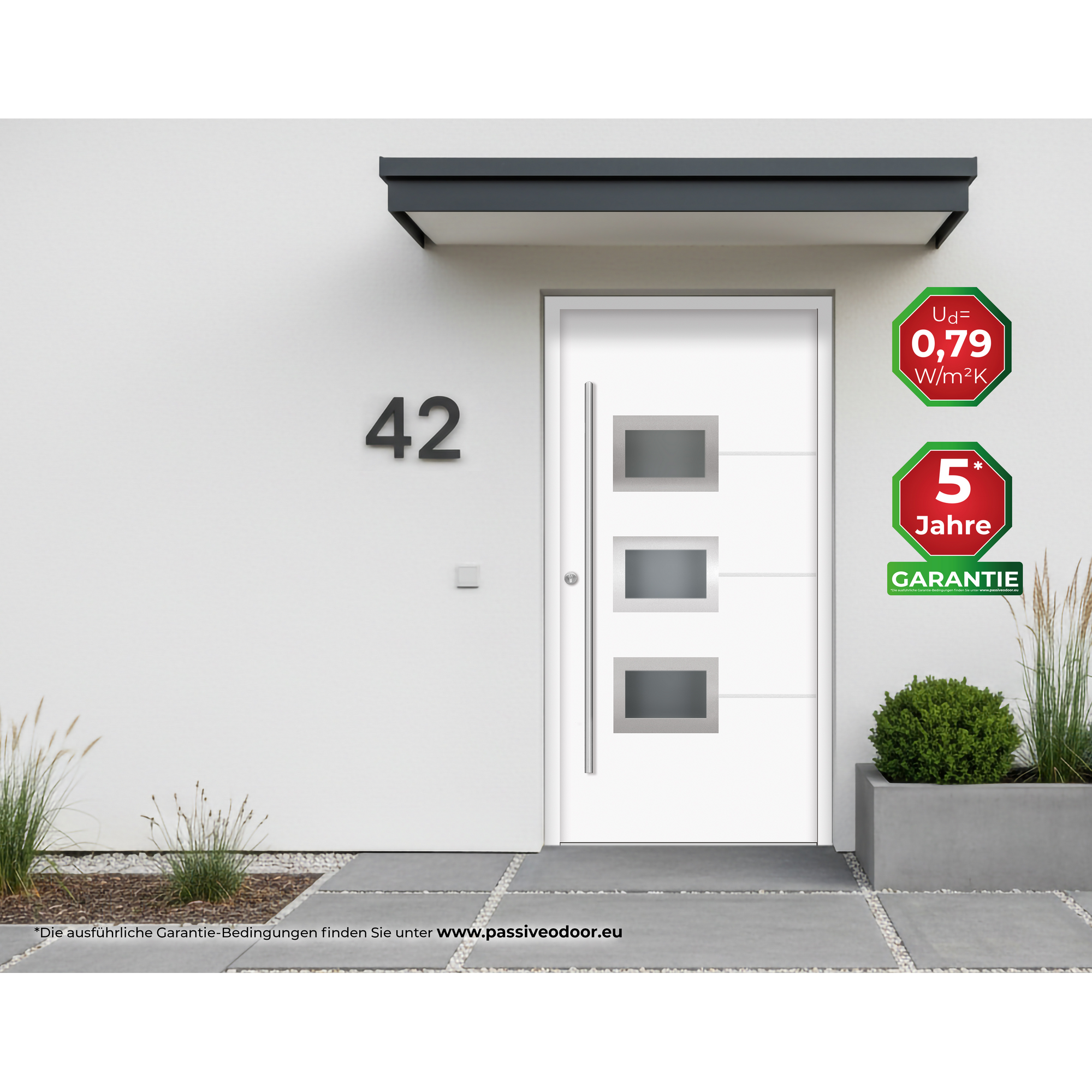 Alu-Stahlhaustür 'B03' weiß links 110 x 210 cm