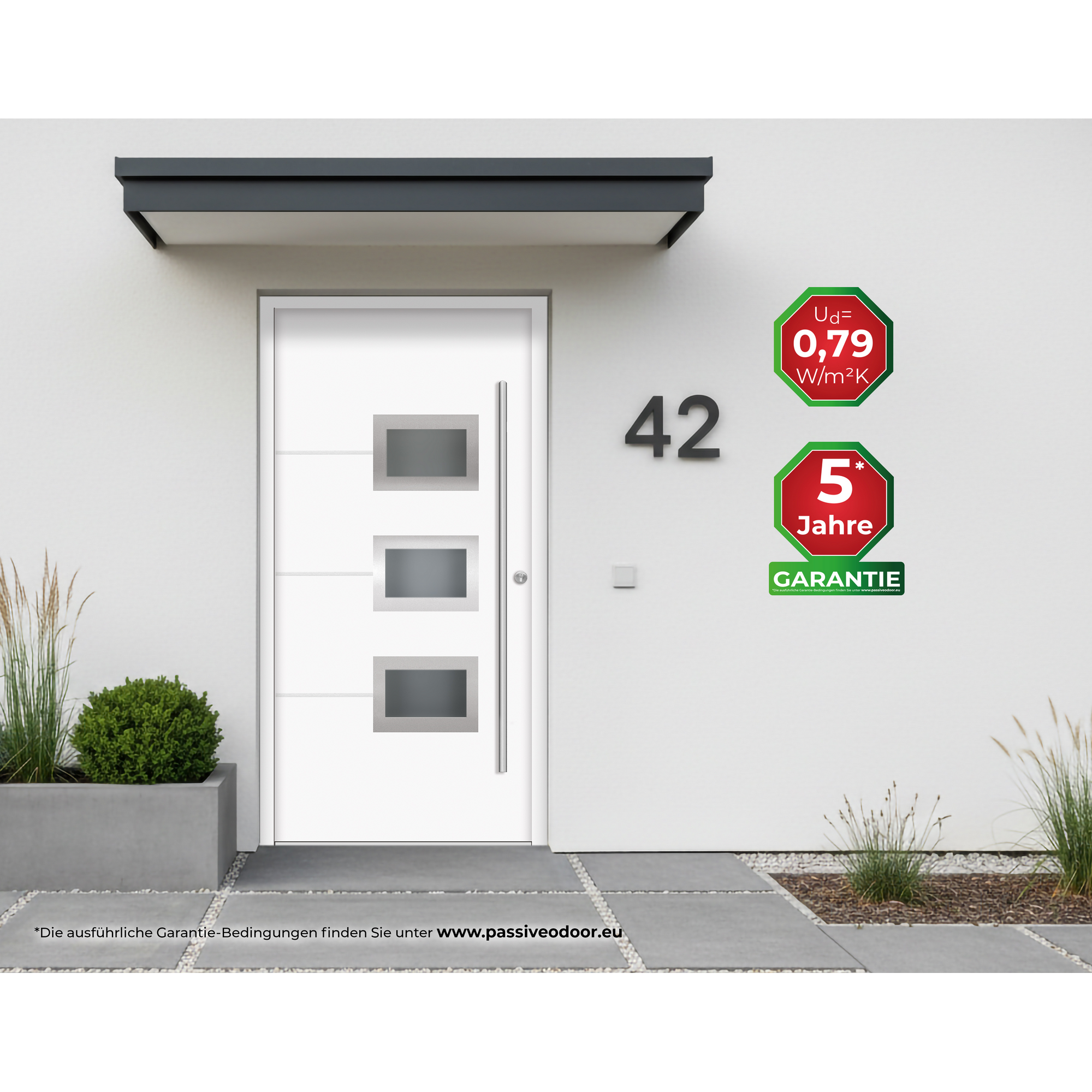 Alu-Stahlhaustür 'B03' weiß rechts 110 x 210 cm