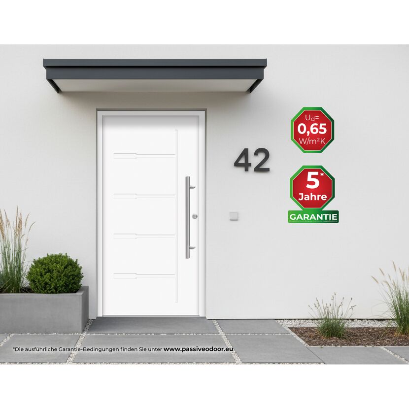 Alu-Stahlhaustür 'H1' weiß rechts 110 x 210 cm