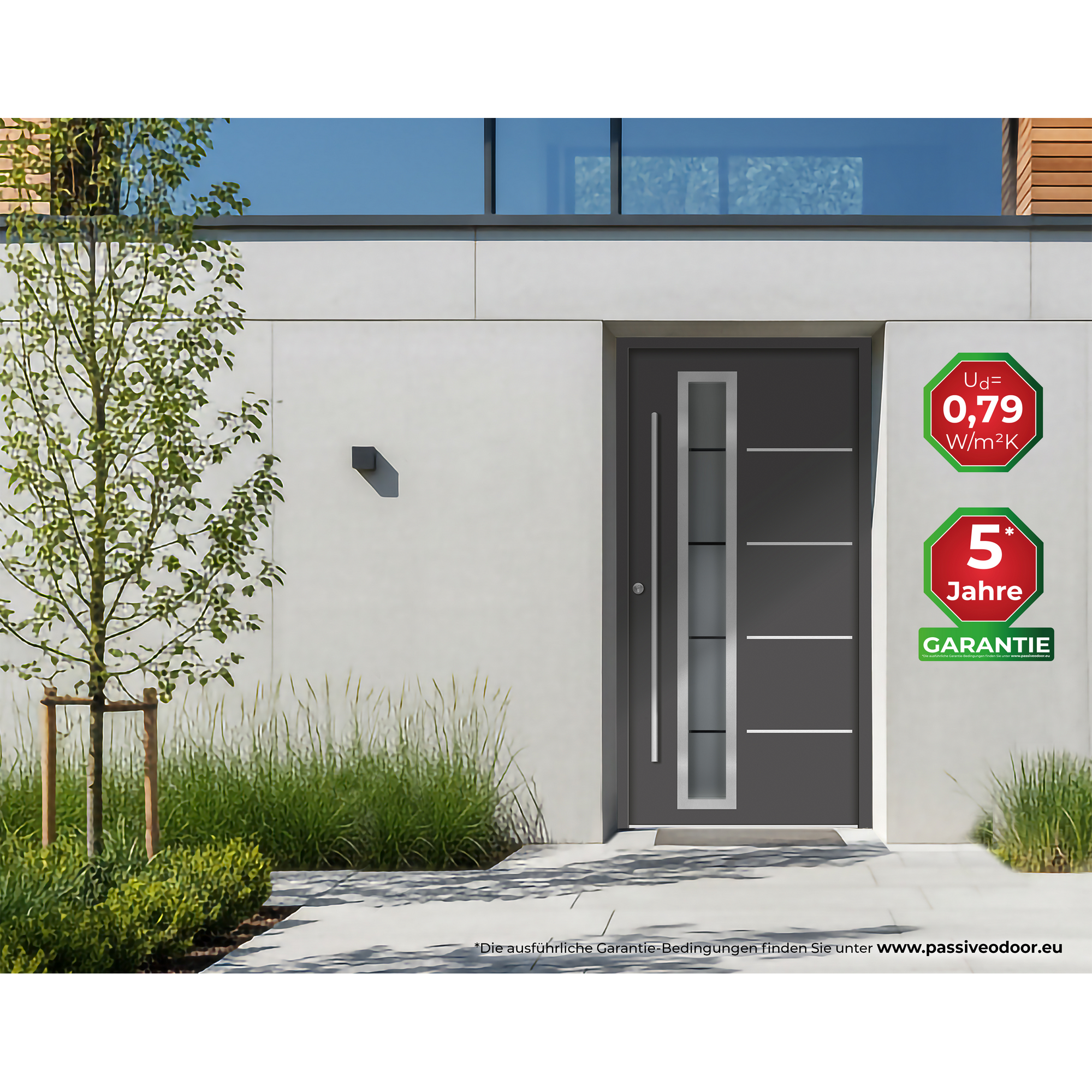 Alu-Stahlhaustür 'B06' anthrazit links 110 x 210 cm