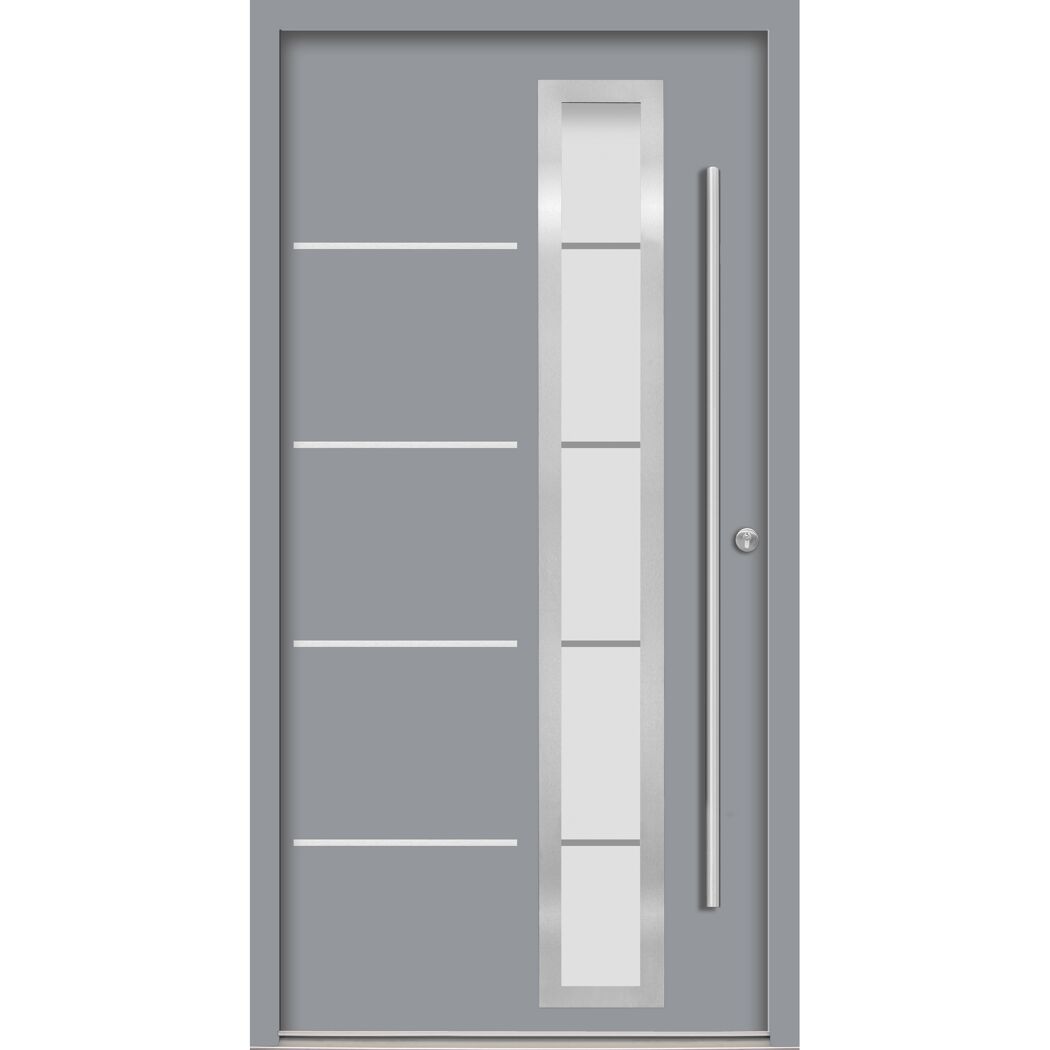 Alu-Stahlhaustür 'B06' grau rechts 110 x 210 cm