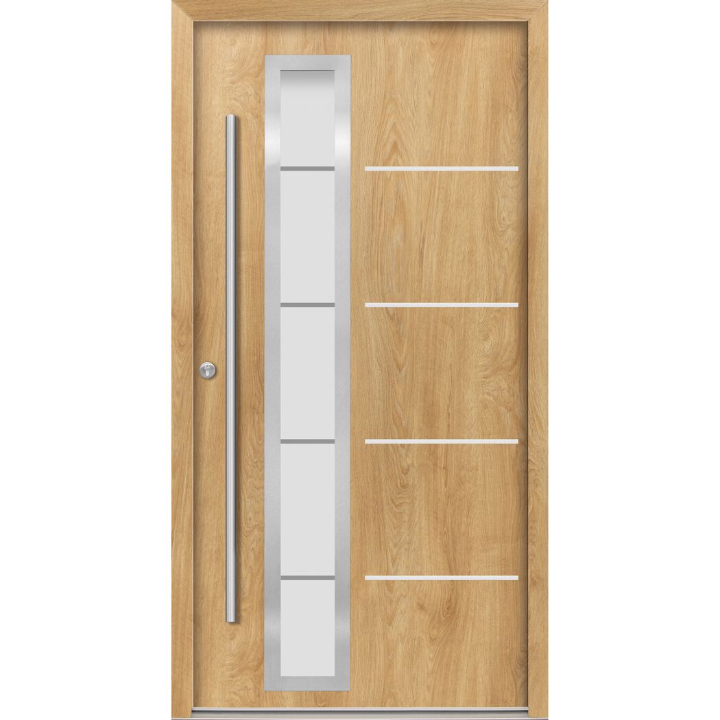 Alu-Stahlhaustür 'B06' eichefarben natur links 110 x 210 cm