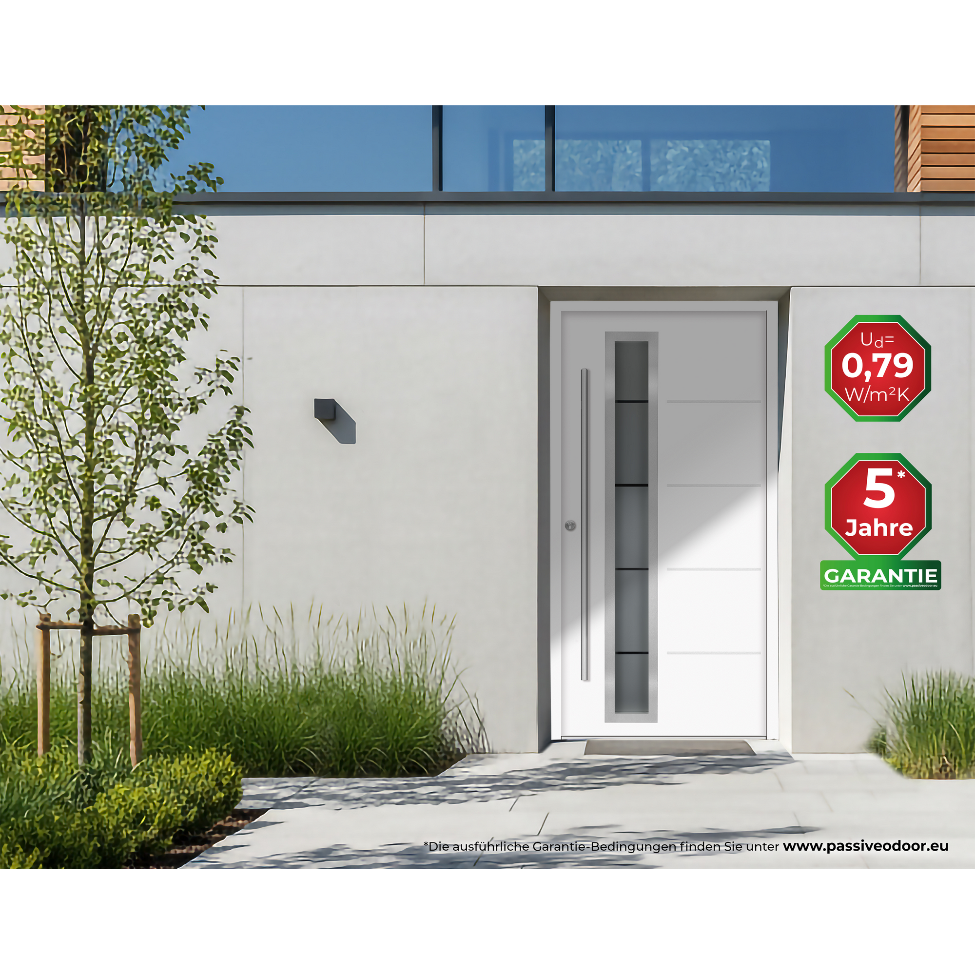 Alu-Stahlhaustür 'B06' weiß links 100 x 210 cm