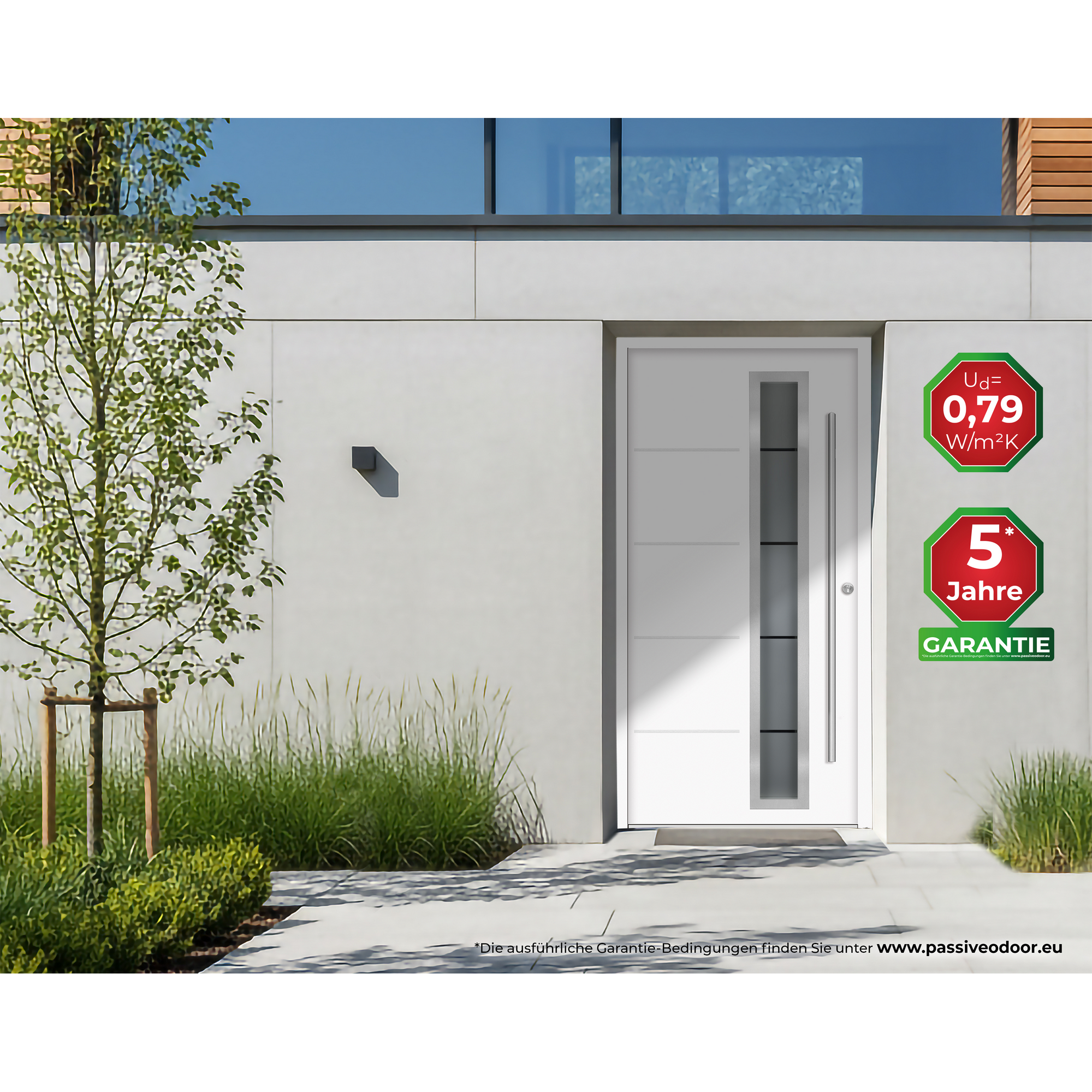 Alu-Stahlhaustür 'B06' weiß rechts 100 x 210 cm