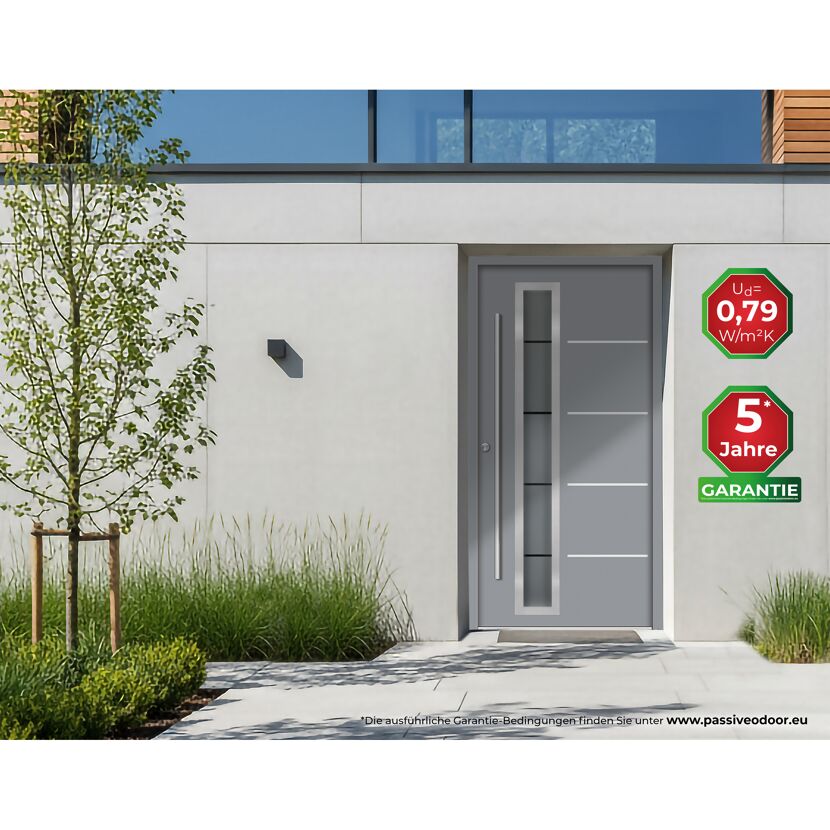 Alu-Stahlhaustür 'B06' grau links 100 x 210 cm