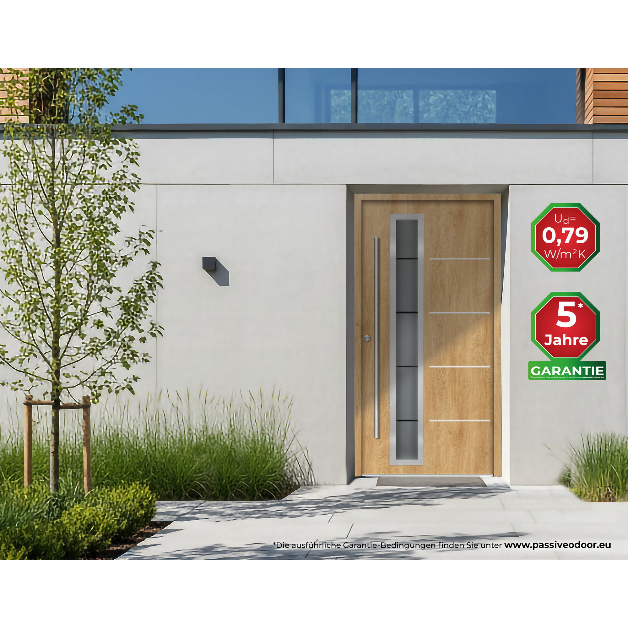 Alu-Stahlhaustür 'B06' eichefarben natur links 100 x 210 cm