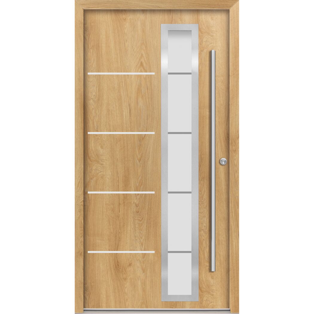 Alu-Stahlhaustür 'B06' eichefarben natur rechts 100 x 210 cm
