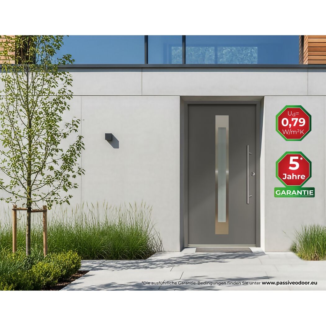Alu-Stahlhaustür 'B17' quarzgrau rechts 110 x 210 cm