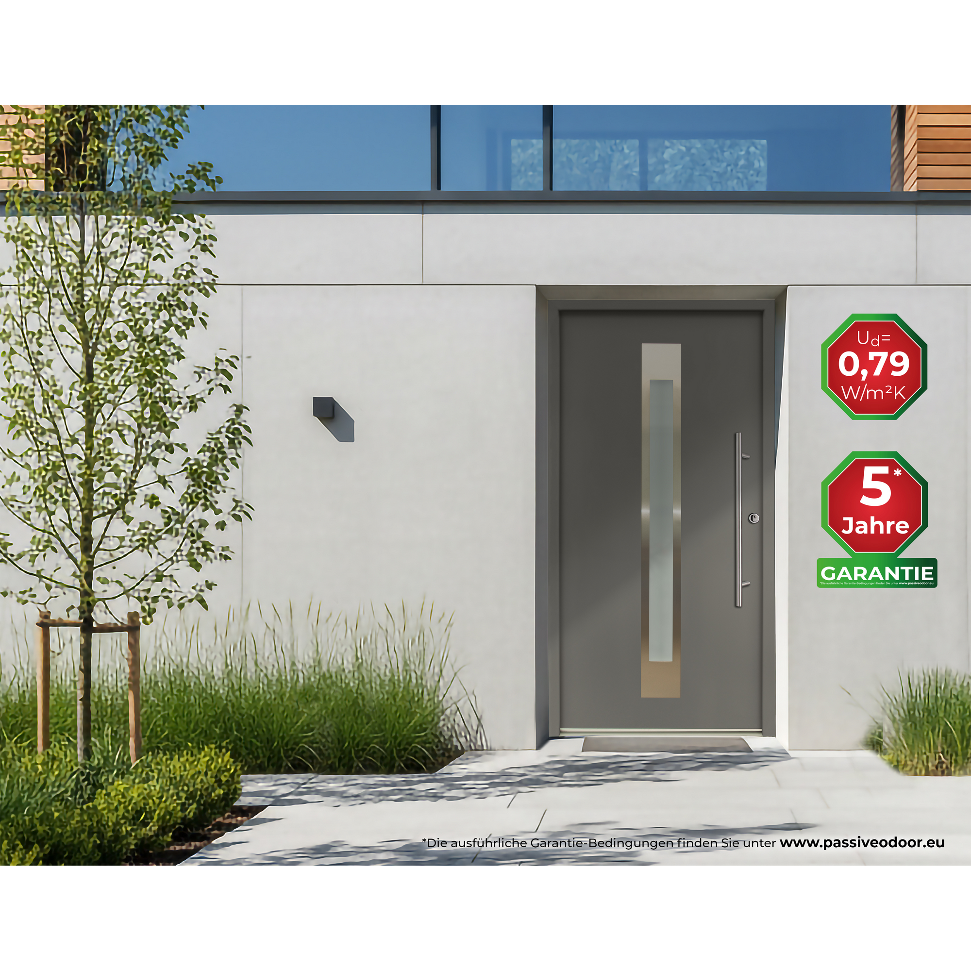 Alu-Stahlhaustür 'B17' quarzgrau rechts 100 x 210 cm