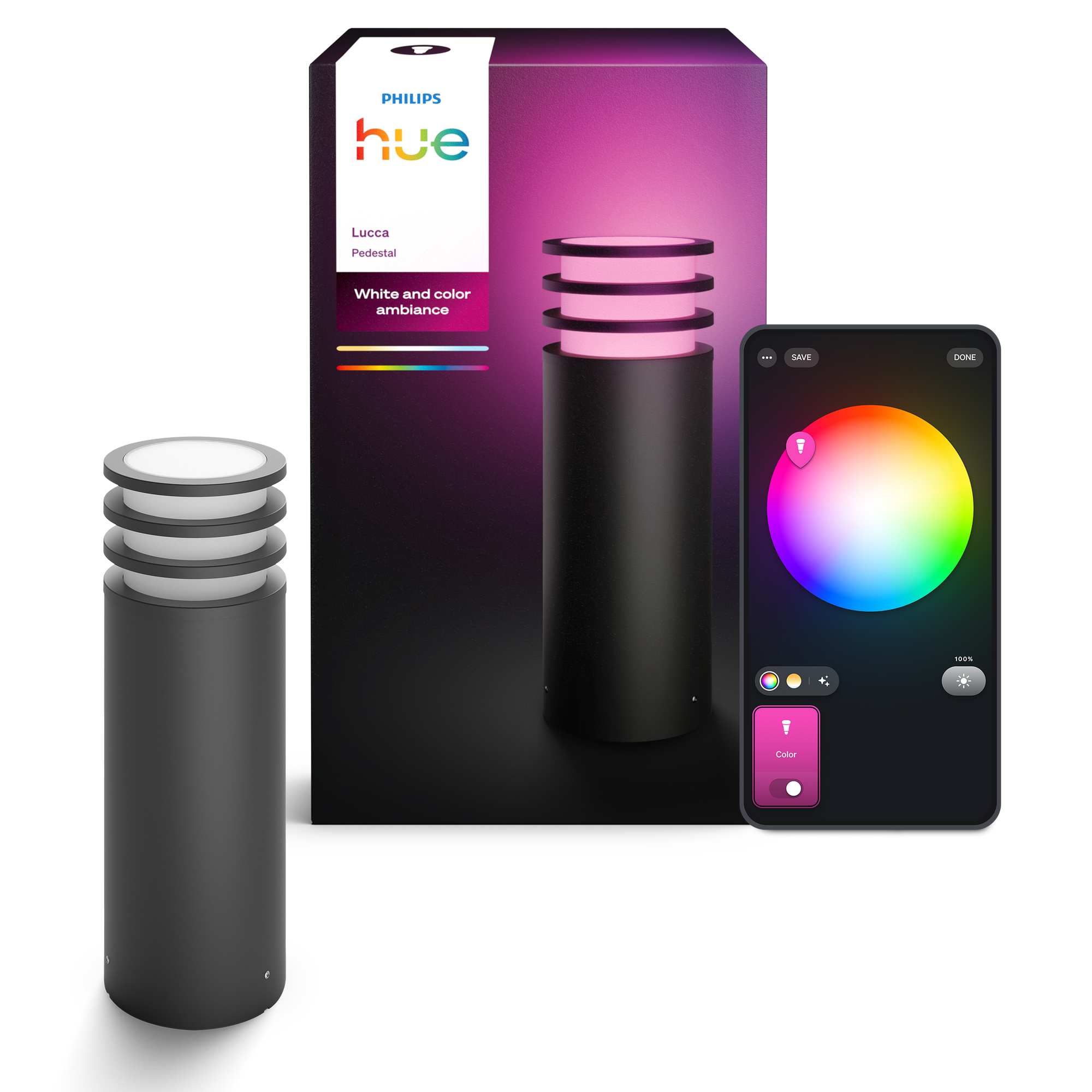 Sockelleuchte 'Hue Lucca' anthrazit Ø 14,2 x 40 cm