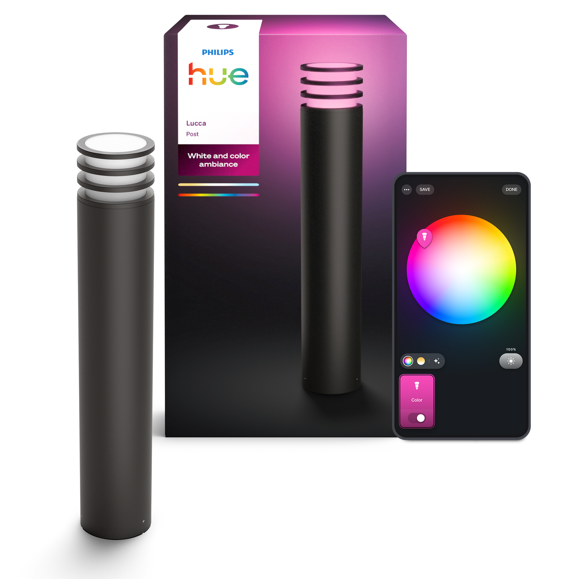 Wegeleuchte 'Hue Lucca' anthrazit Ø 14,2 x 77 cm