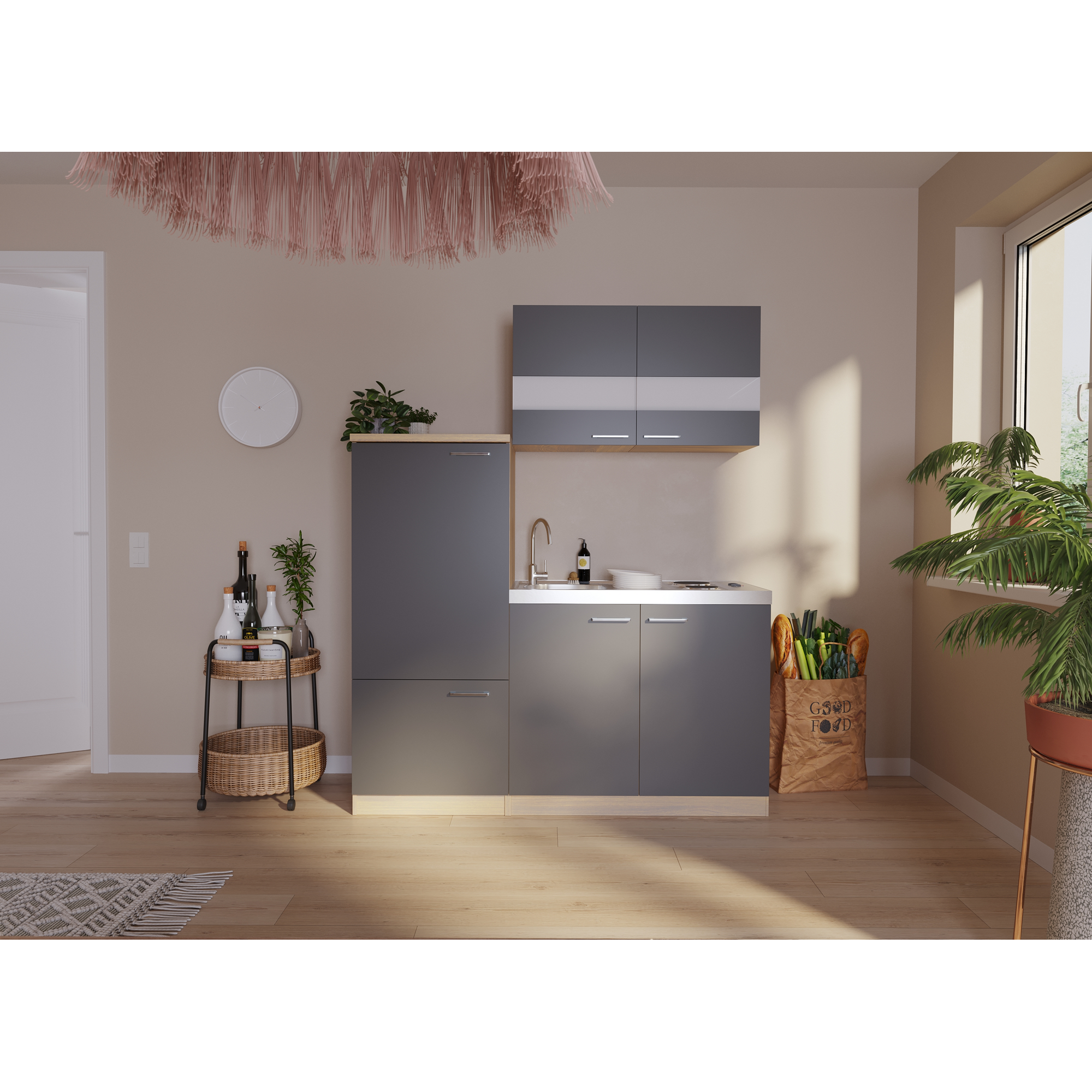 Küchenzeile 'Merle' mit E-Geräten grau 160 cm