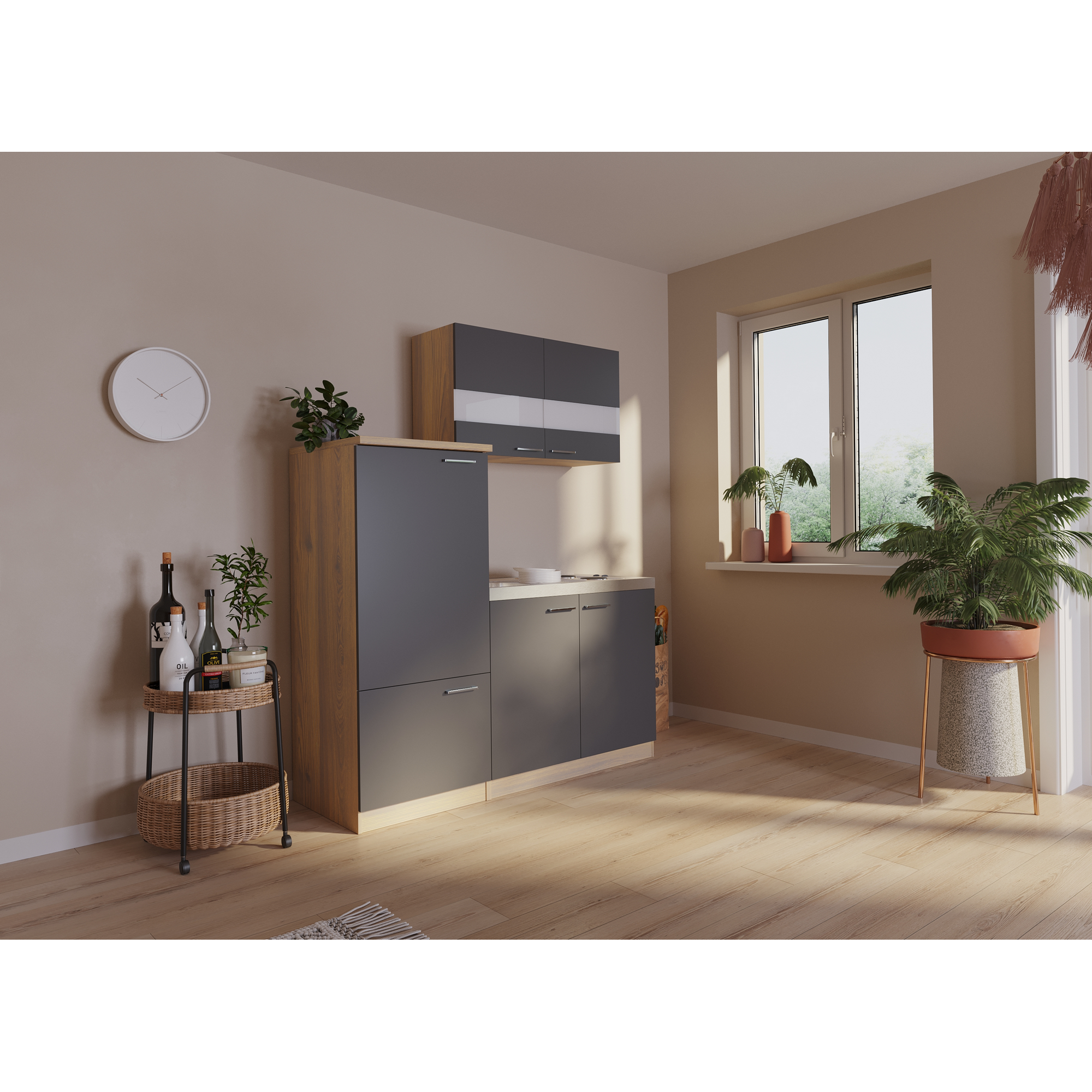 Küchenzeile 'Merle' mit E-Geräten grau 160 cm