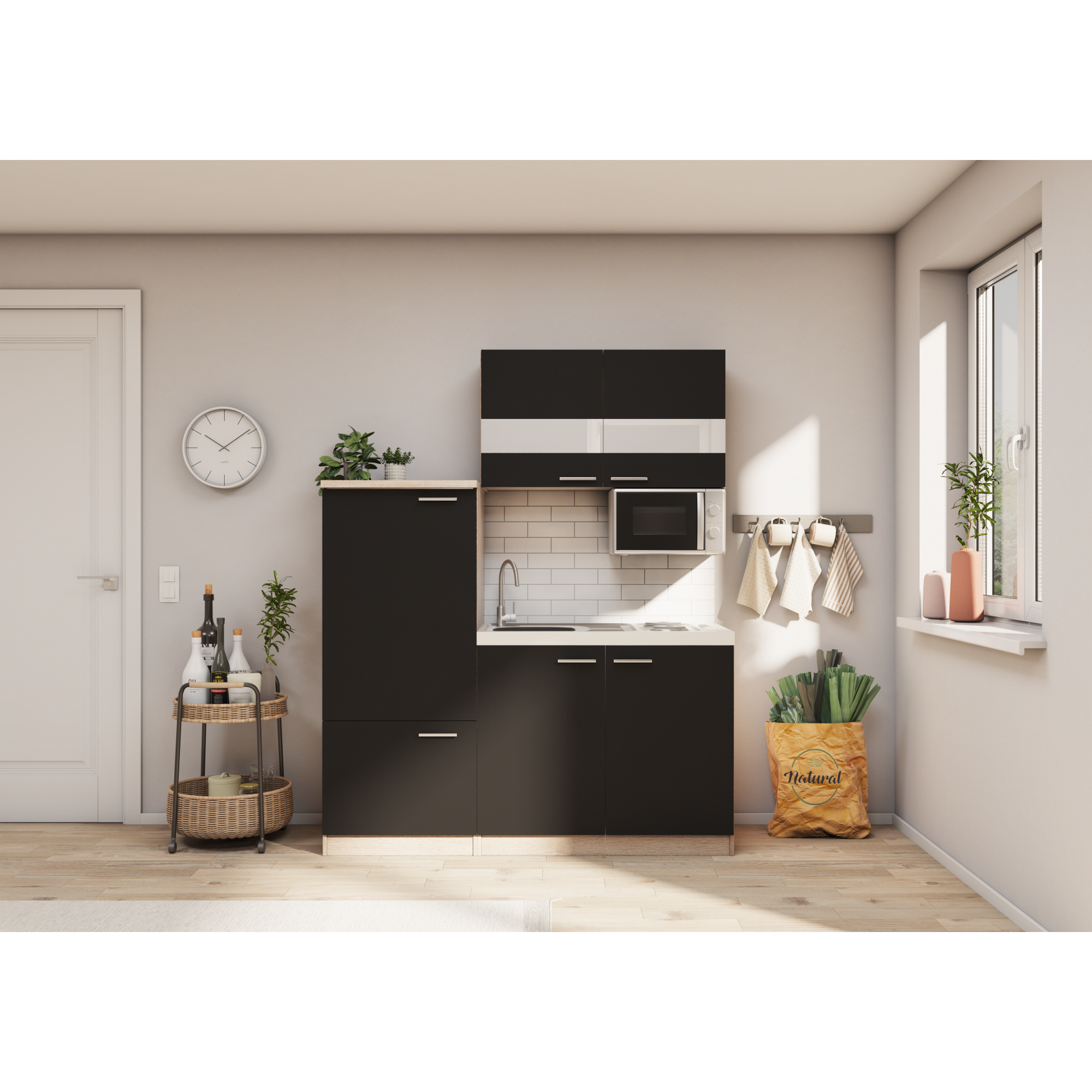 Küchenzeile 'Merle' mit E-Geräten schwarz 160 cm