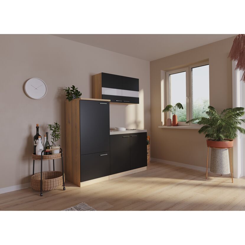 Küchenzeile 'Merle' mit E-Geräten schwarz 160 cm