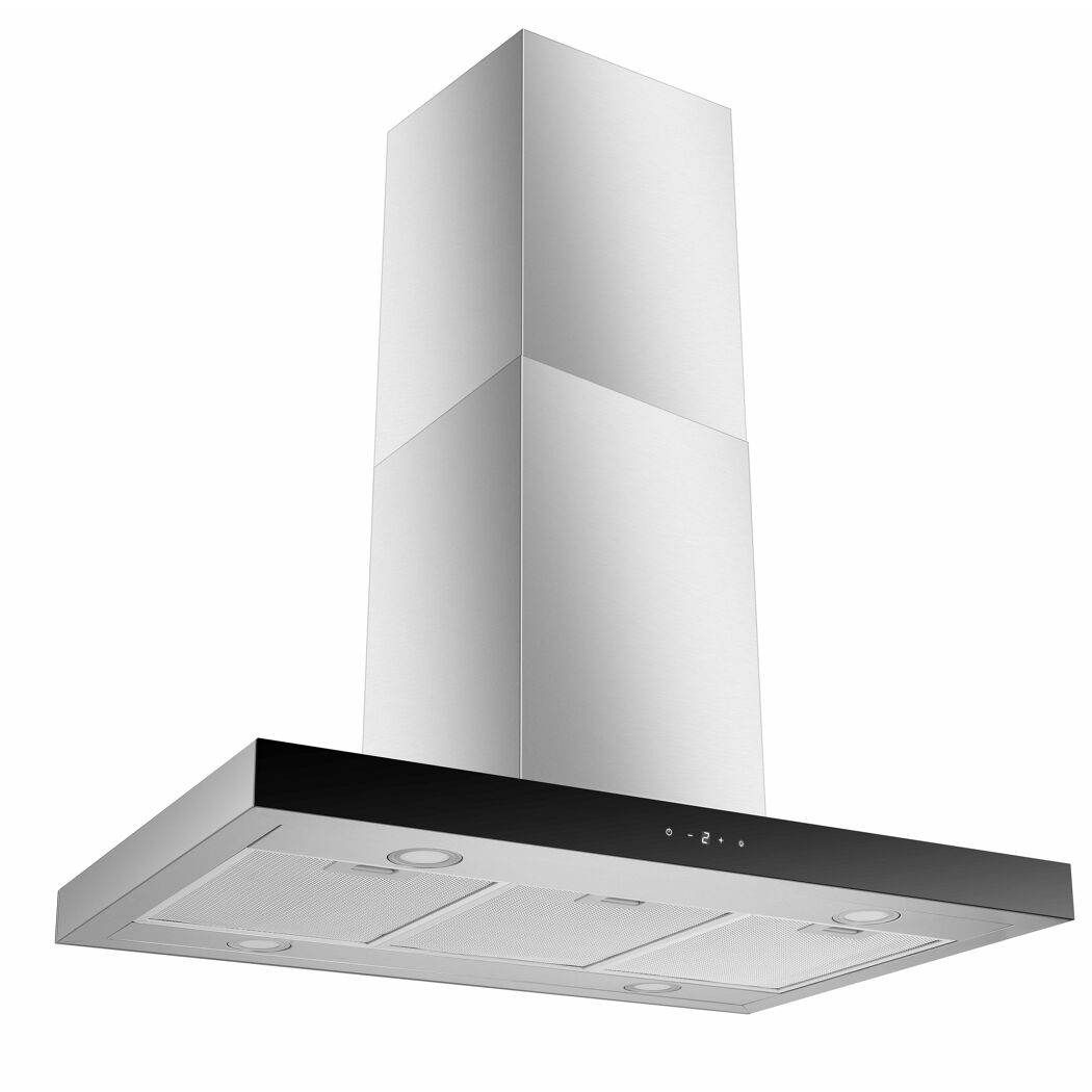Inselhaube 'Cara' Edelstahl mit Glasfront 90 cm