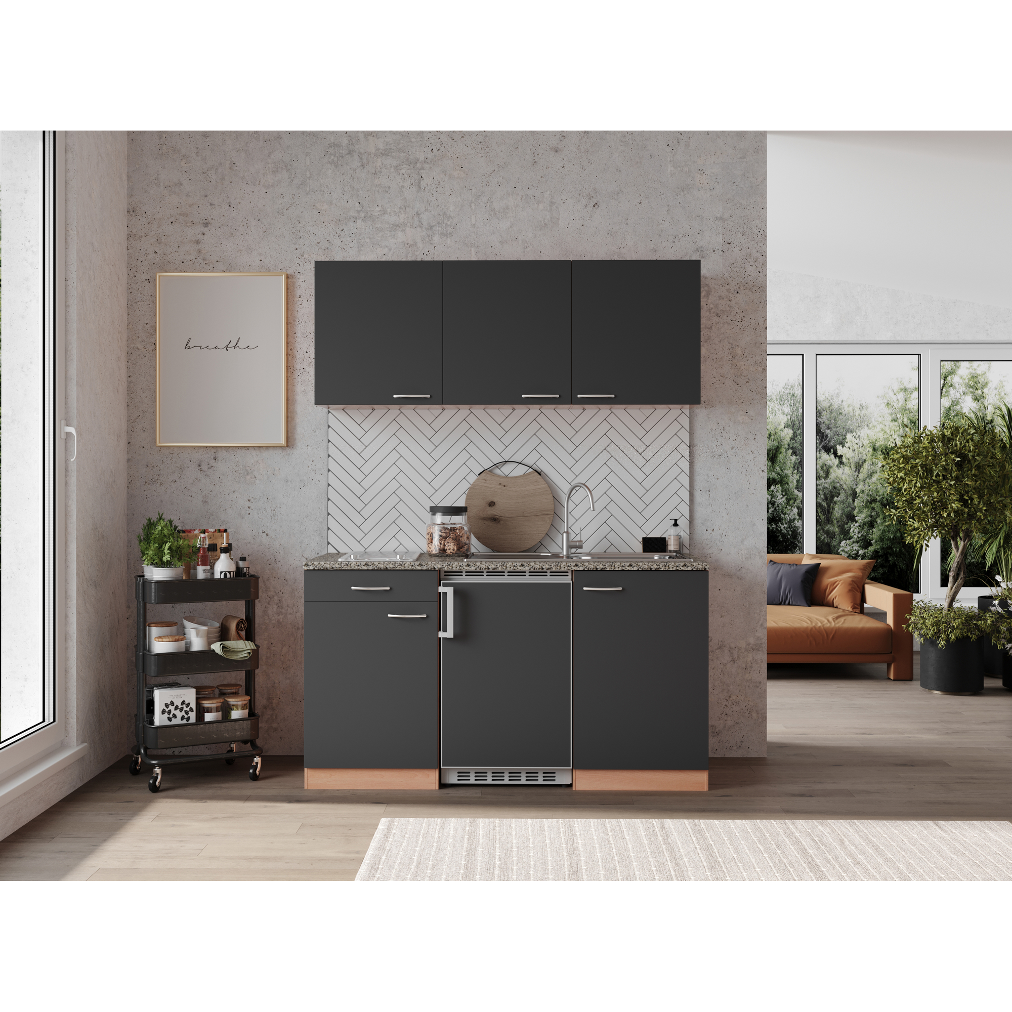 Küchenzeile 'Gerda' mit E-Geräten grau 150 cm