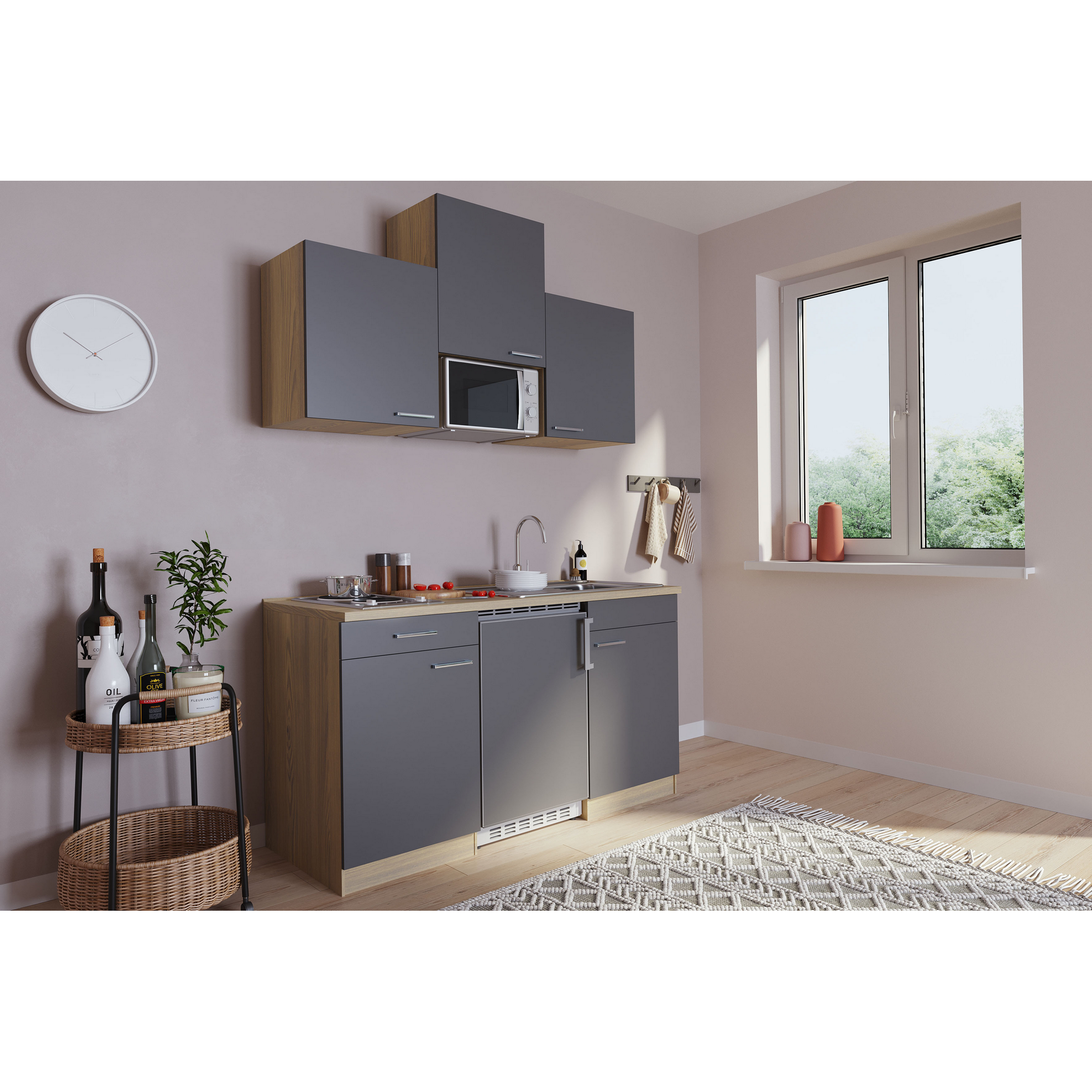 Küchenzeile 'Luis' mit E-Geräten grau 150 cm