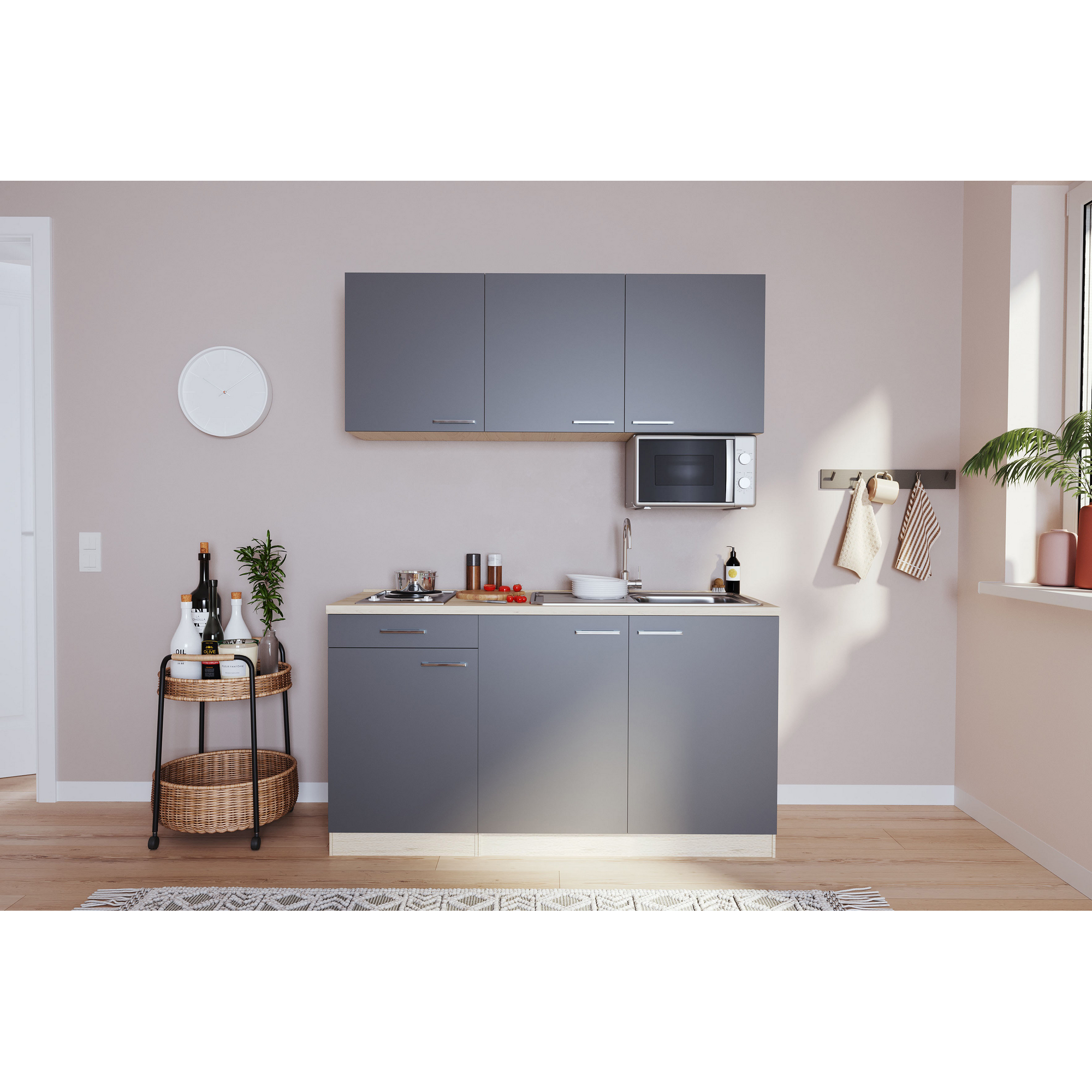 Küchenzeile 'Luis' mit E-Geräten grau 150 cm