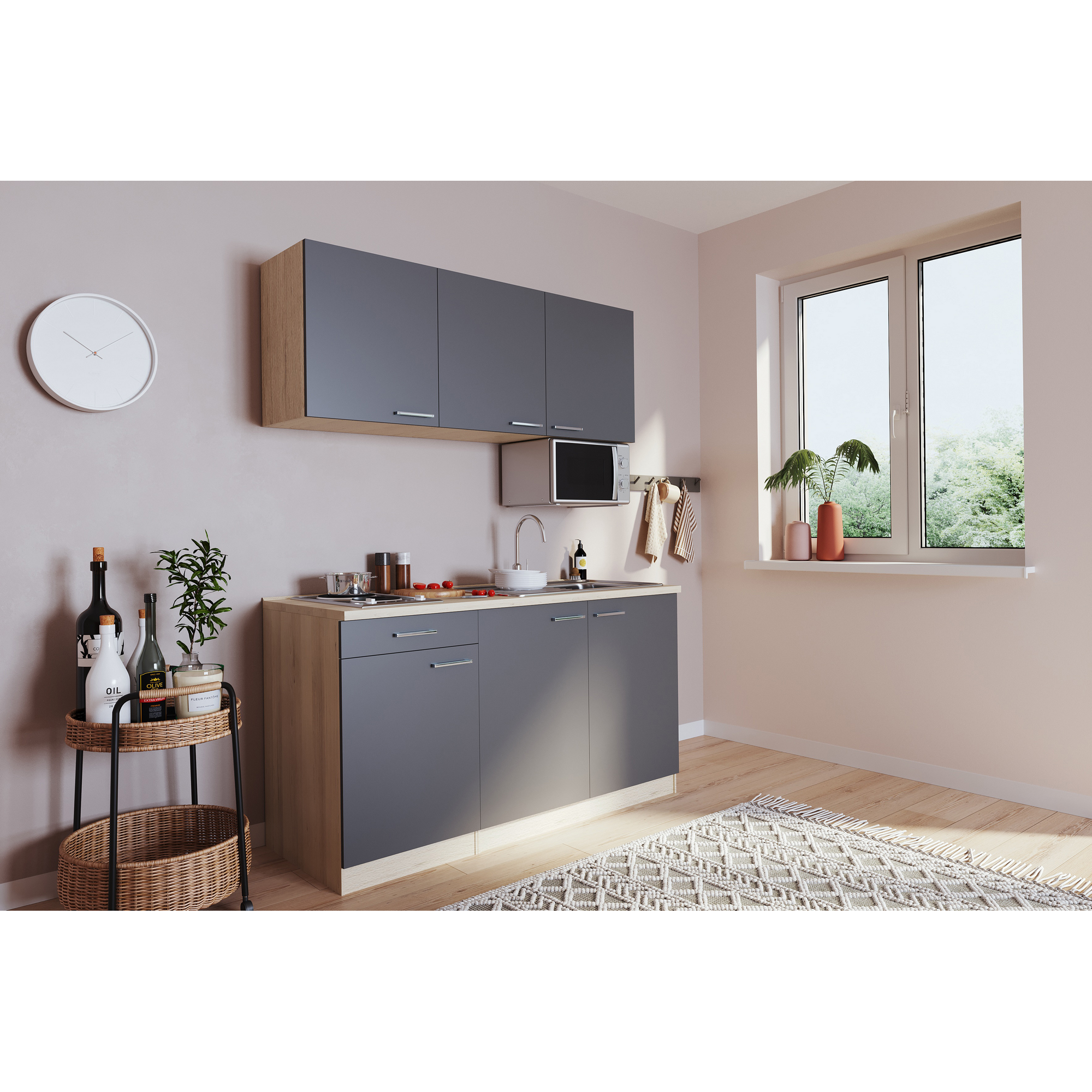 Küchenzeile 'Luis' mit E-Geräten grau 150 cm
