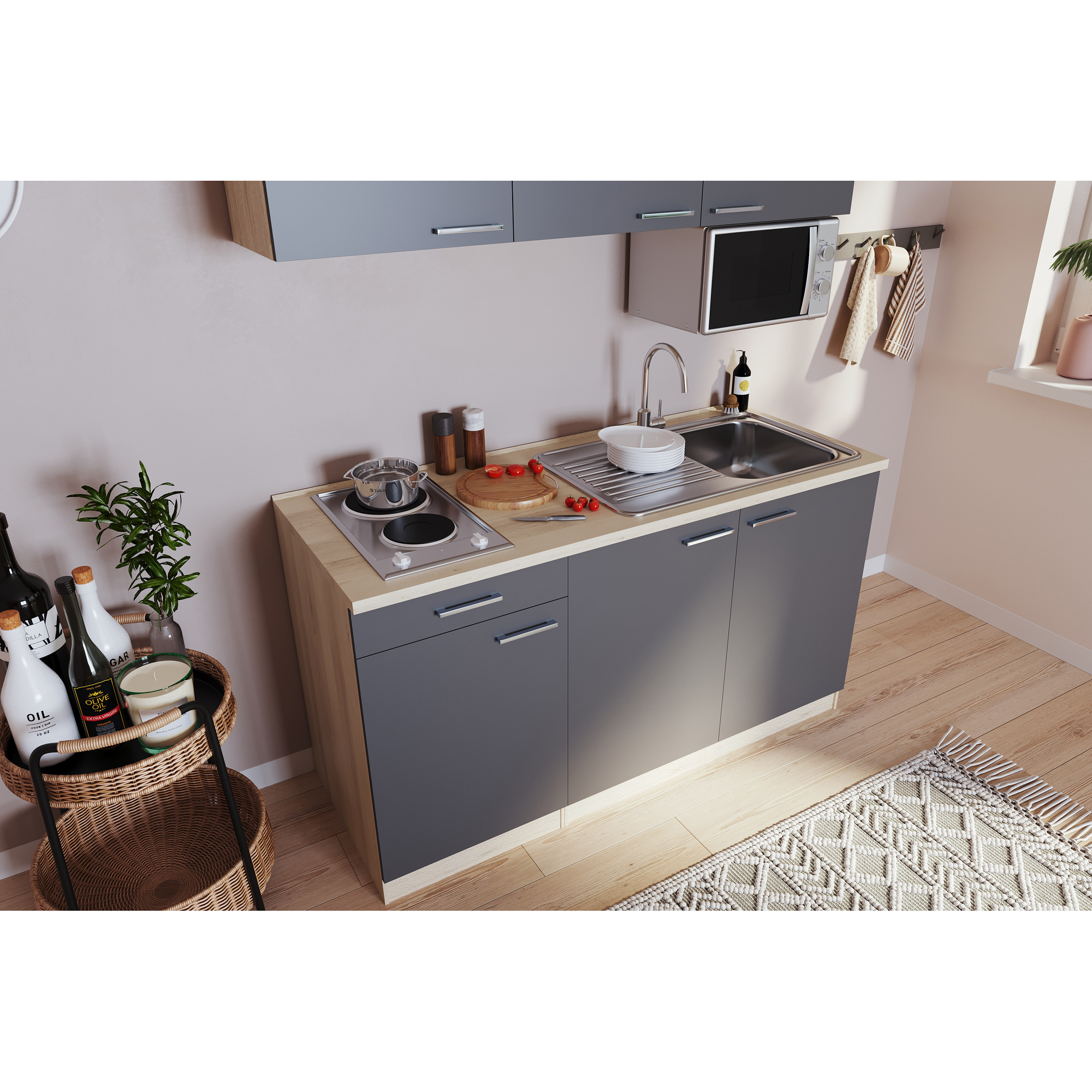 Küchenzeile 'Luis' mit E-Geräten grau 150 cm