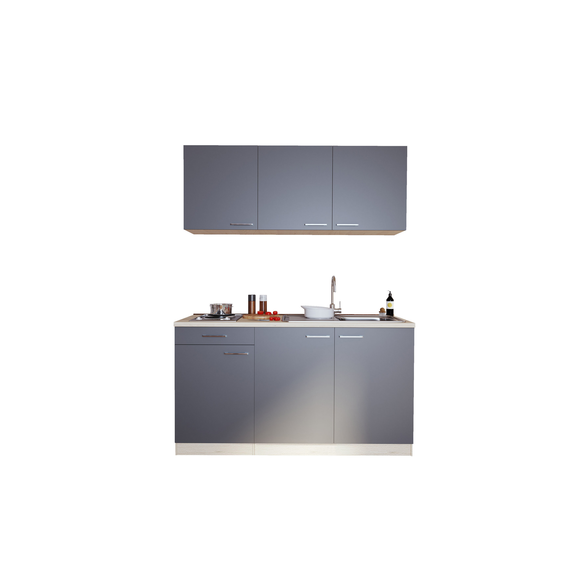 Küchenzeile 'Luis' mit E-Geräten grau/eichefarben 150 cm