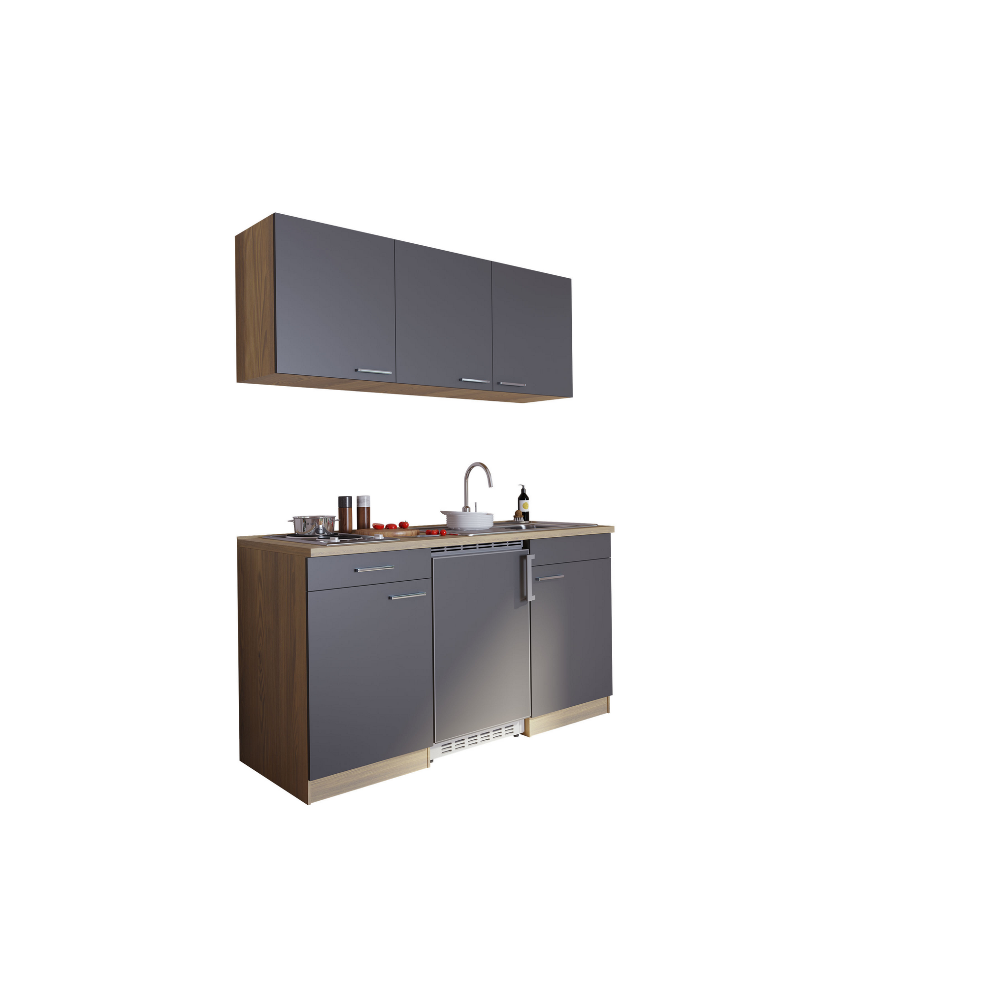 Küchenzeile 'Luis' mit E-Geräten grau/eichefarben 150 cm