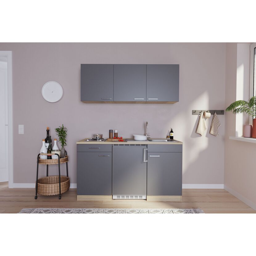 Küchenzeile 'Luis' mit E-Geräten grau/eichefarben 150 cm