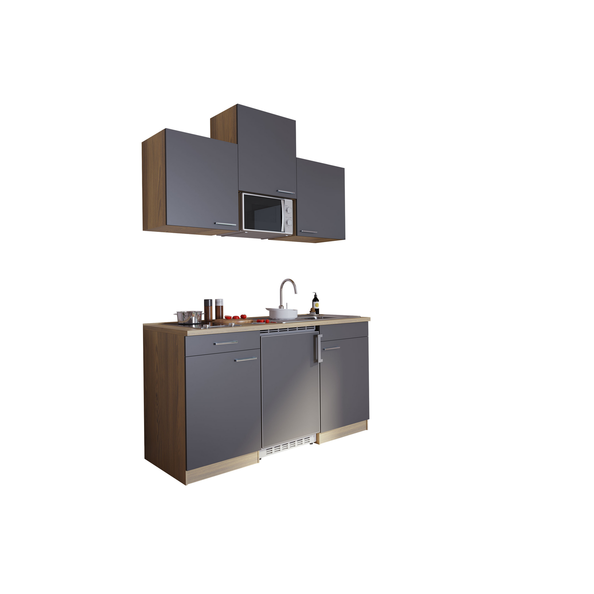 Küchenzeile 'Luis' mit E-Geräten grau/eichefarben 150 cm