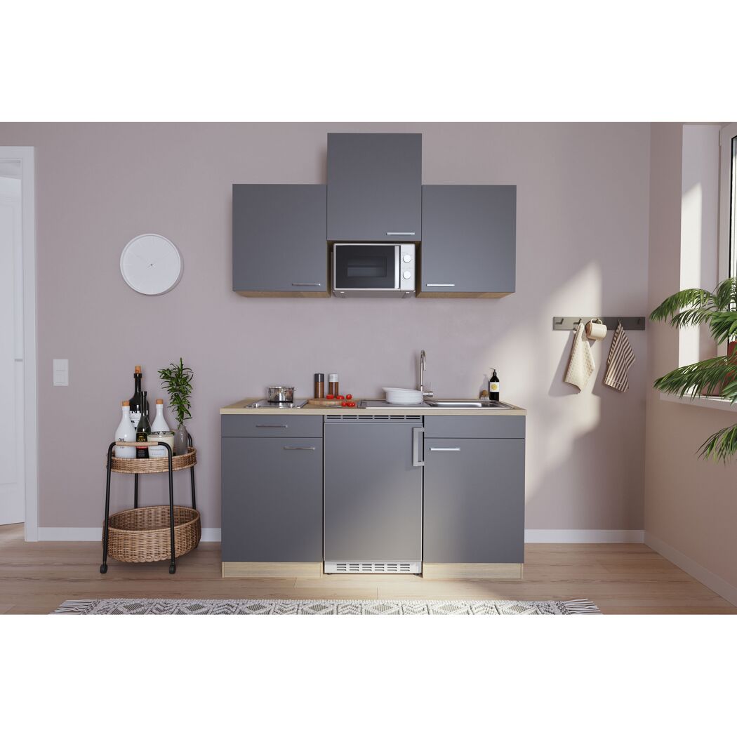 Küchenzeile 'Luis' mit E-Geräten grau/eichefarben 150 cm