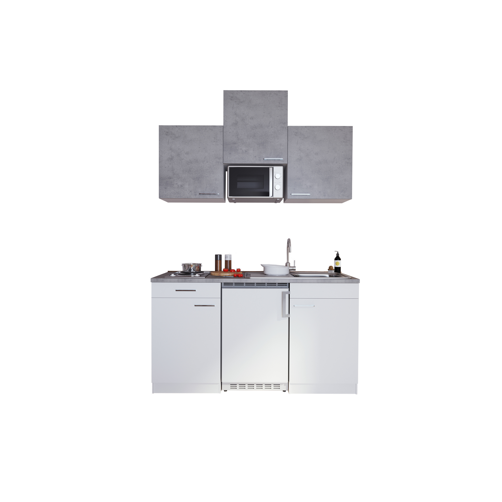 Küchenzeile 'Luis' mit E-Geräten weiß/betongrau 150 cm