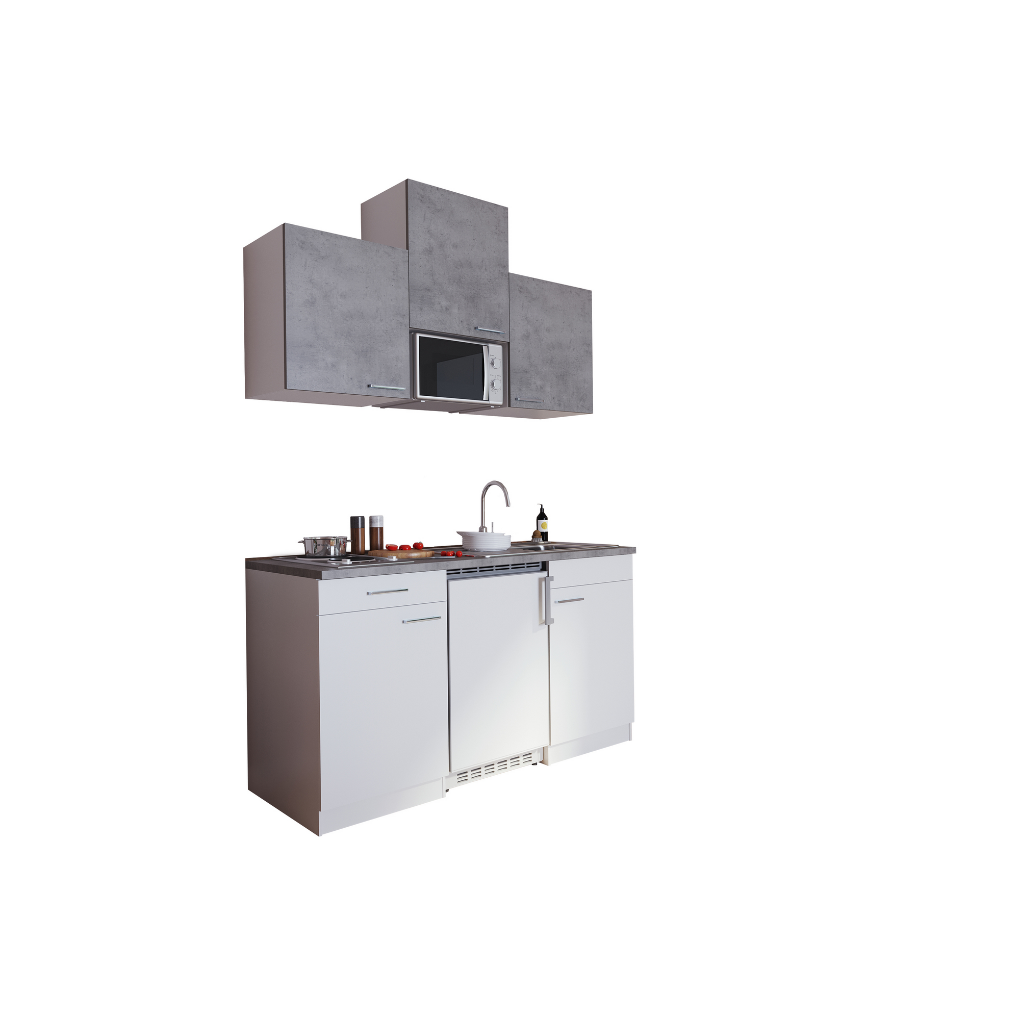 Küchenzeile 'Luis' mit E-Geräten weiß/betongrau 150 cm